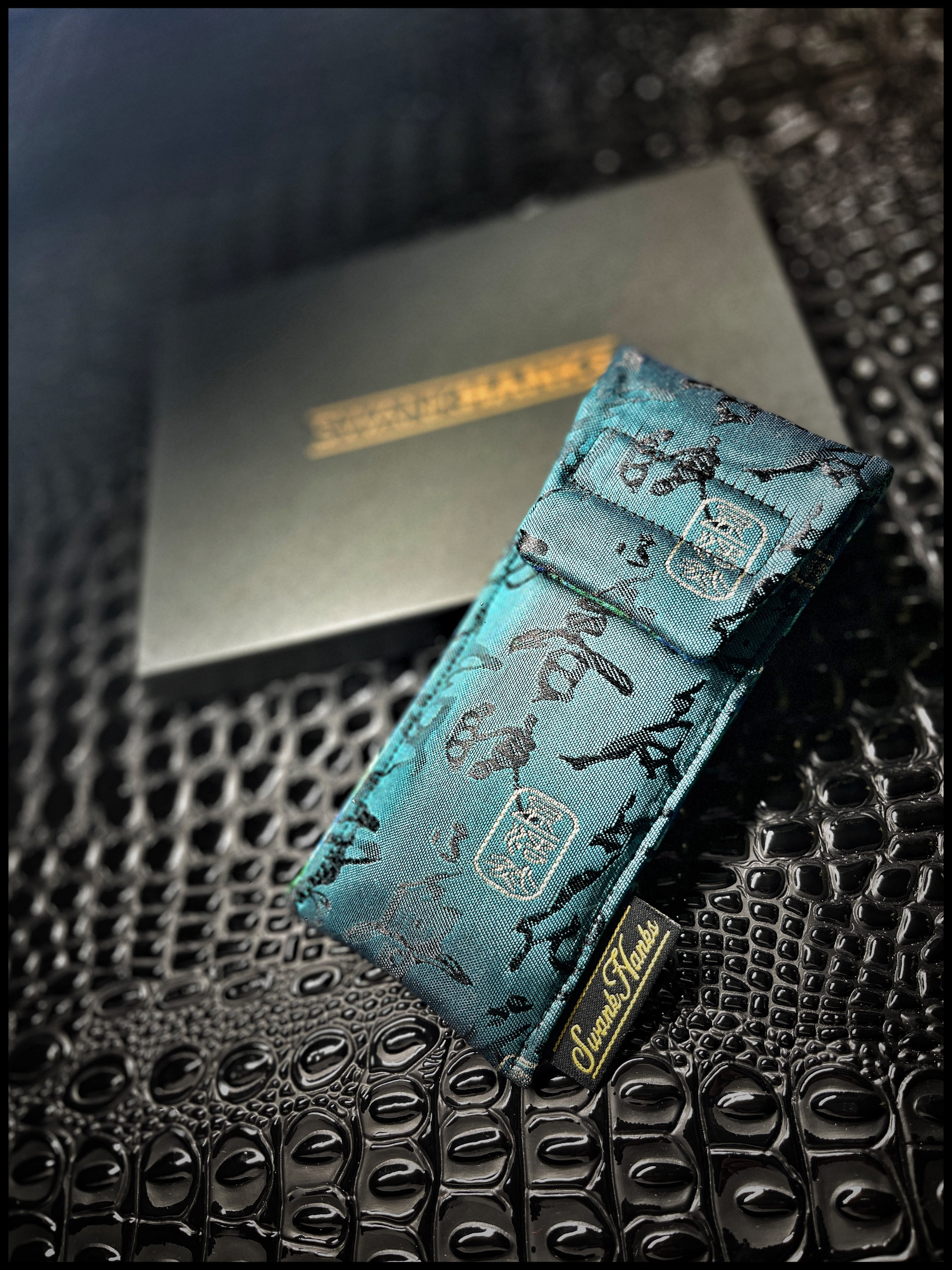 Teal Silk Calligraphy 1-Off Pouch