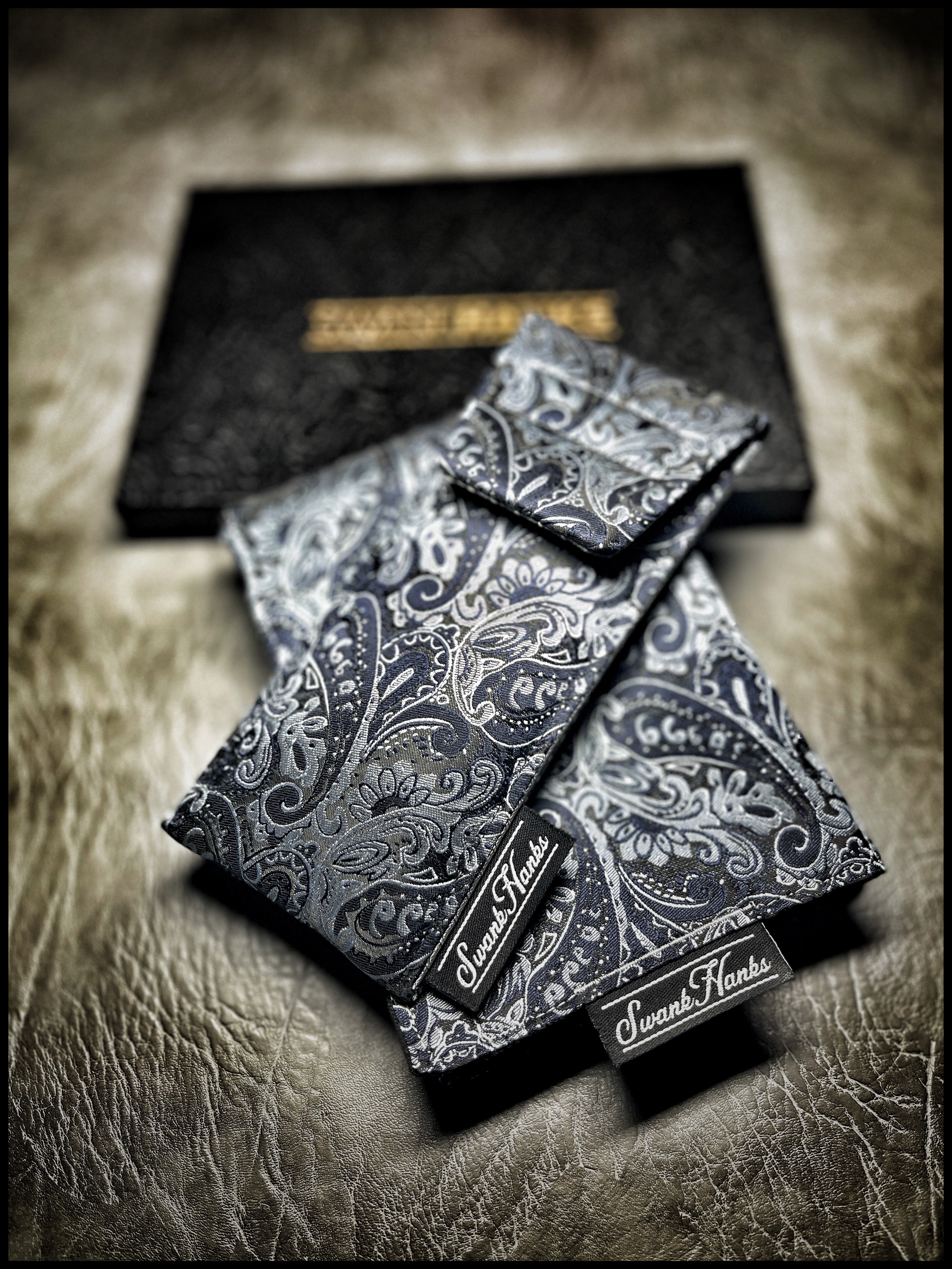Gunmetal Blue Silk Paisley 1-Off Pouch (silver silk lining)