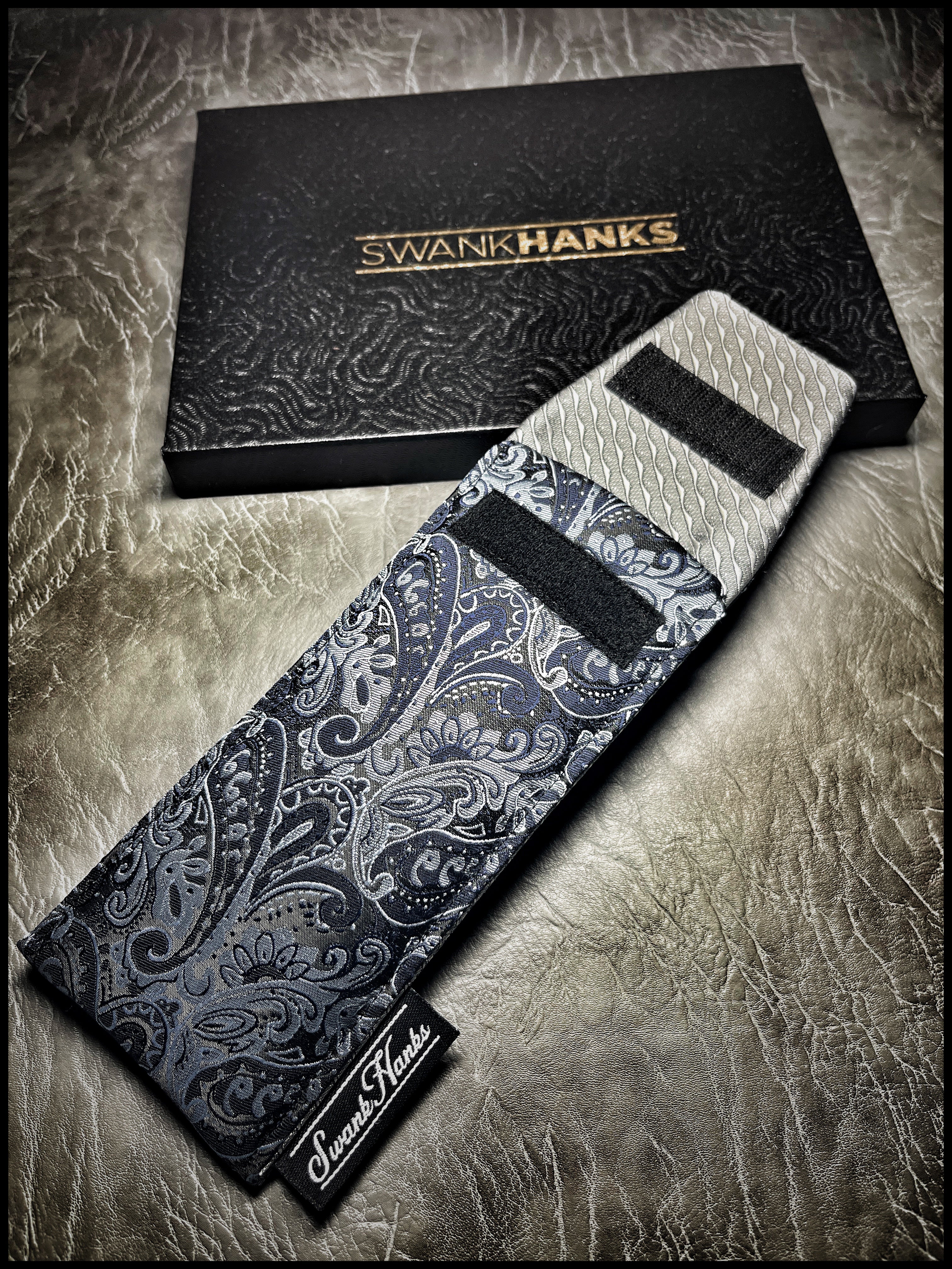 Gunmetal Blue Silk Paisley 1-Off Pouch (silver silk lining)