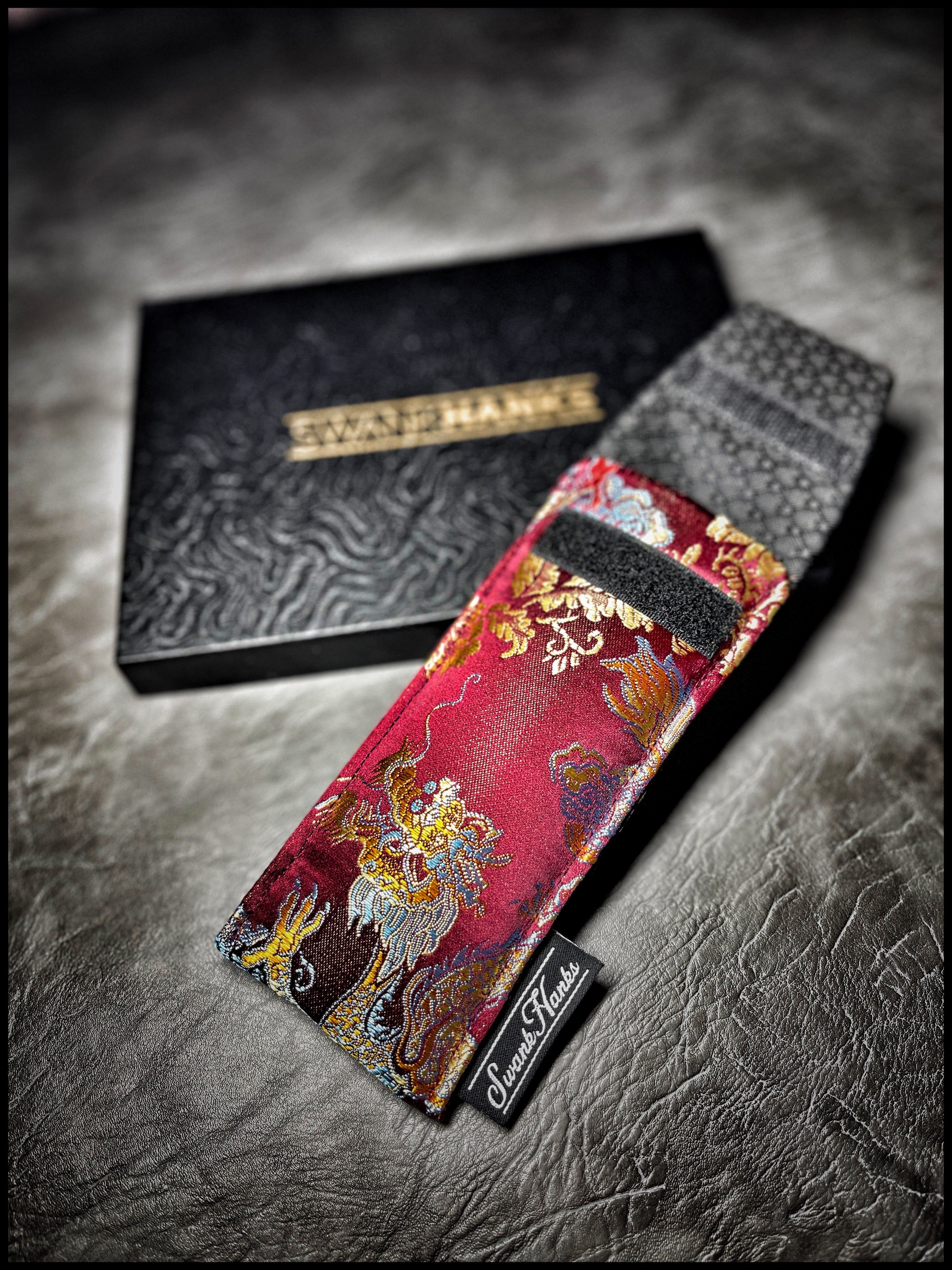 Burgundy/Orange Dragon Silk Brocade Pouch