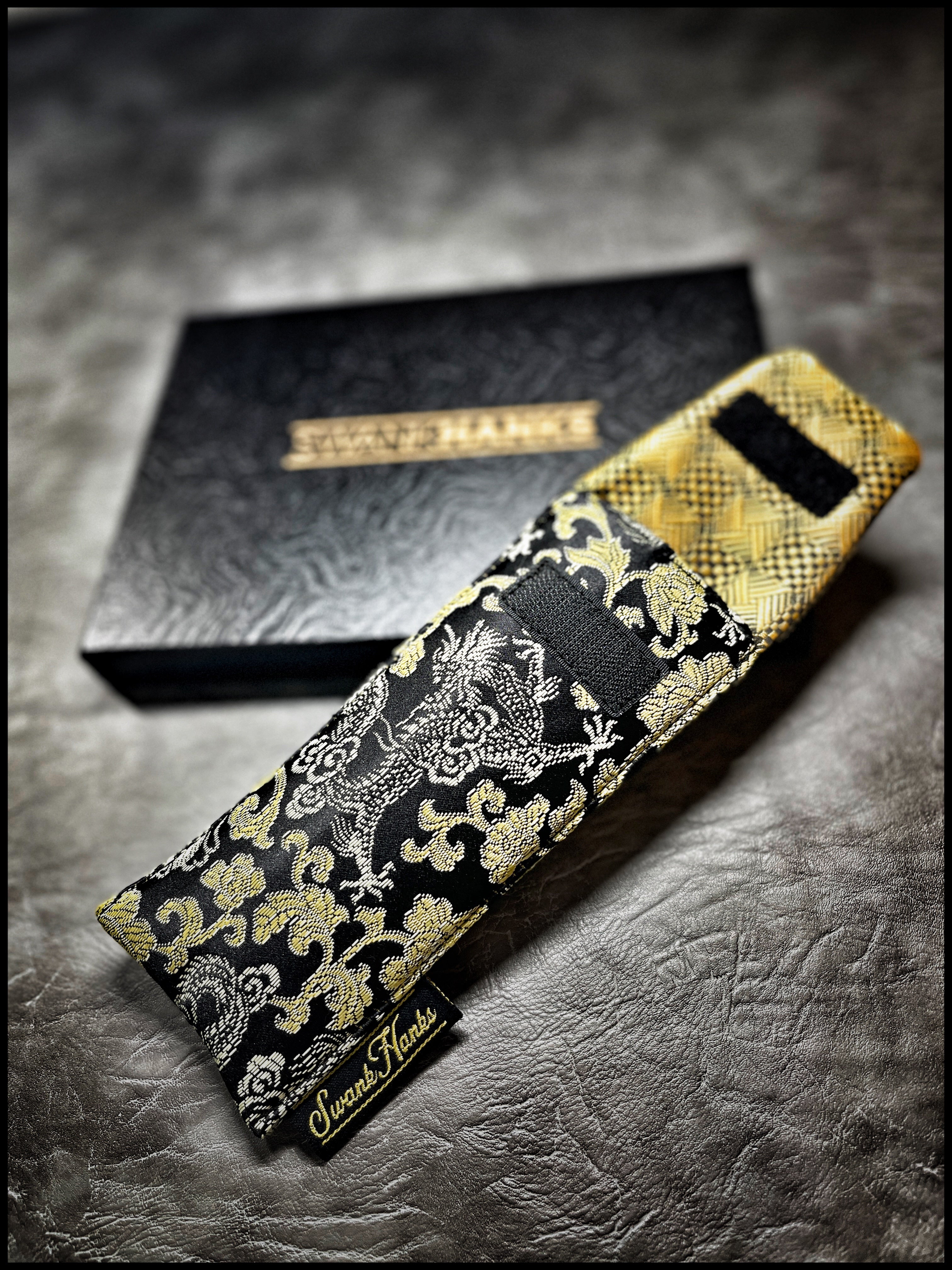 Gold Dragon Silk/ Gold Crosshatch Silk Pouch