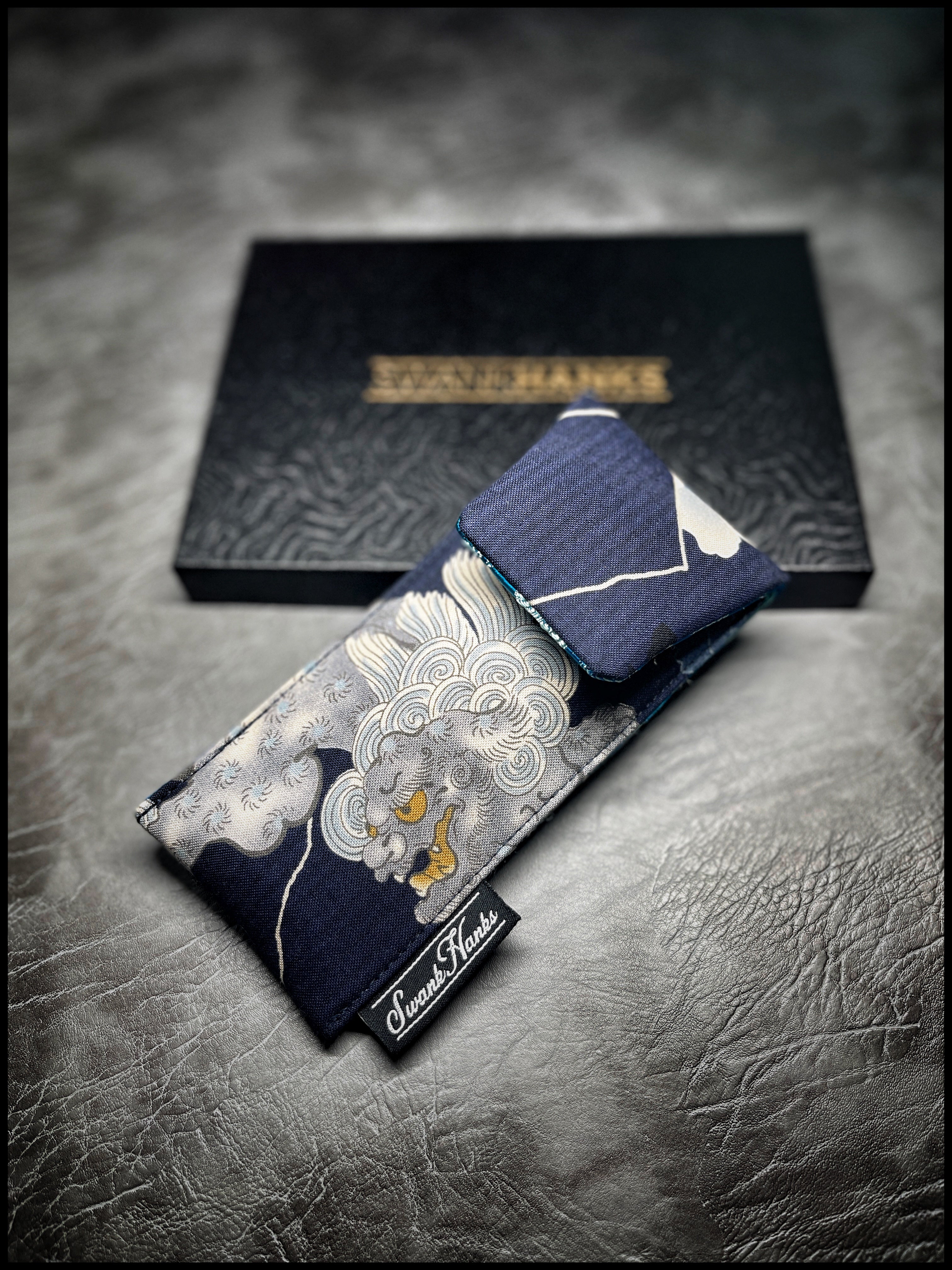 Japanese Foo Dog/ Blue Dragon Silk Single Pouch