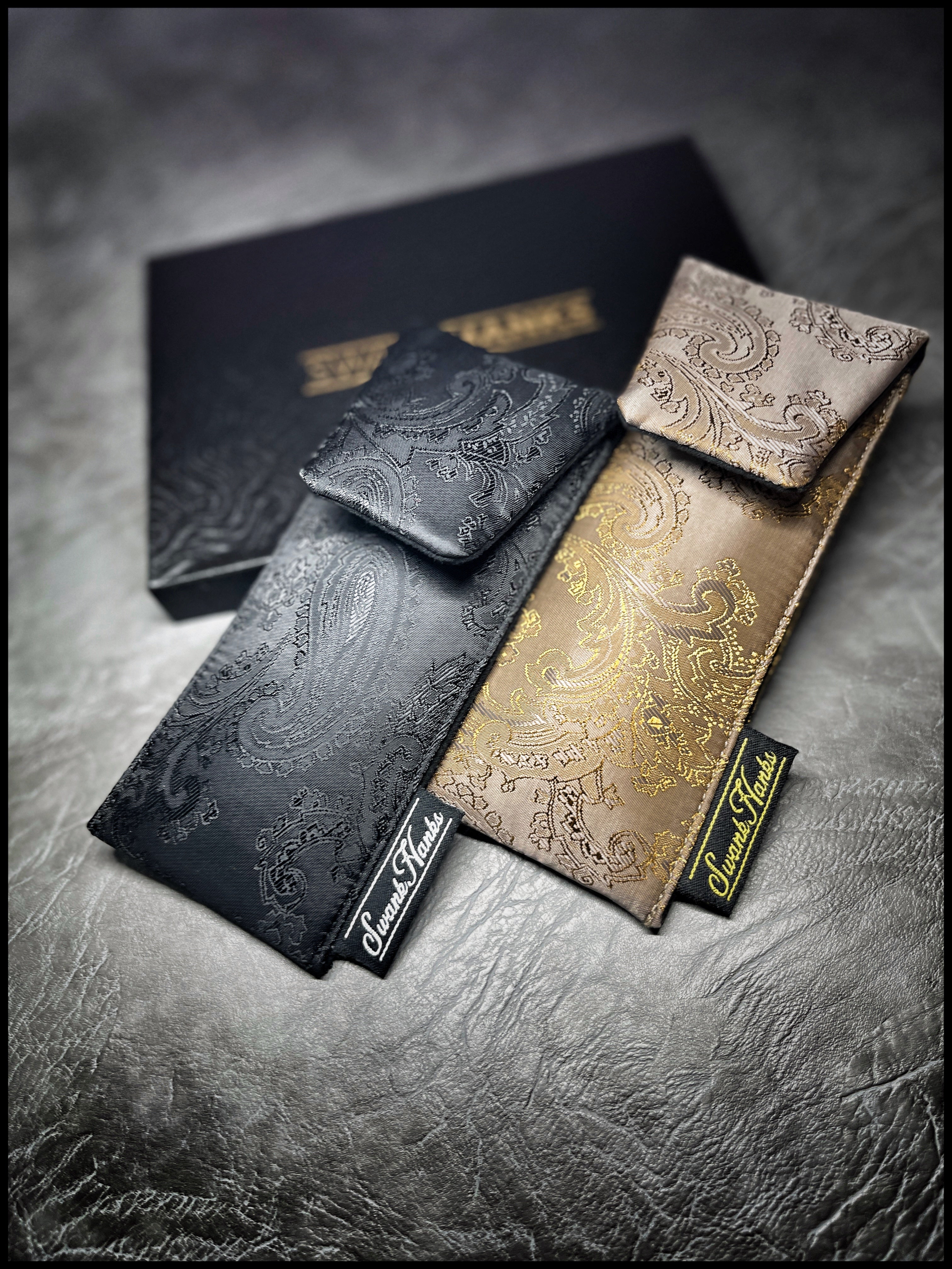 Black Satin Silk Paisley Single Pouch