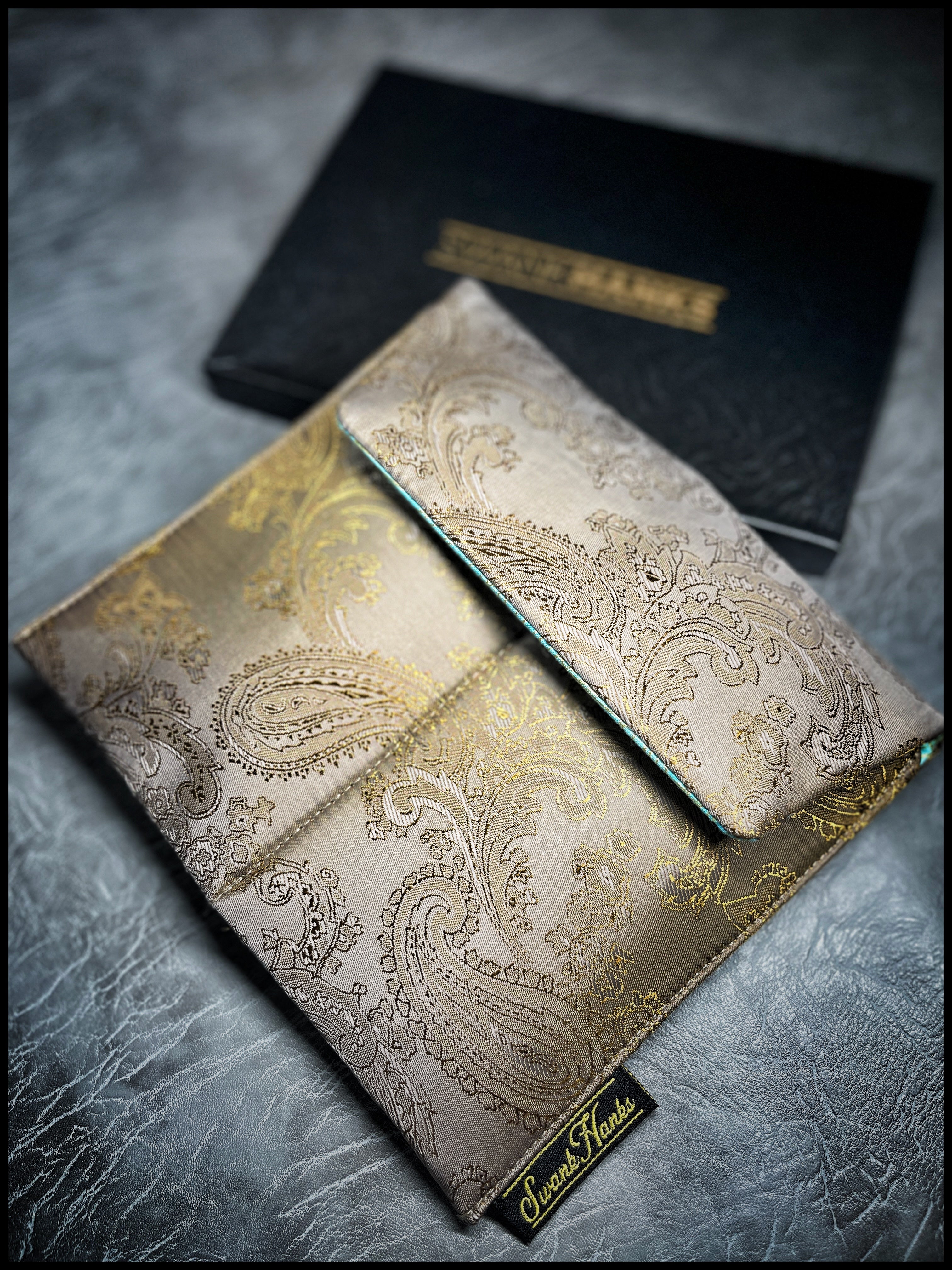 ONE-OFF Gold Satin Paisley Silk Double Slot