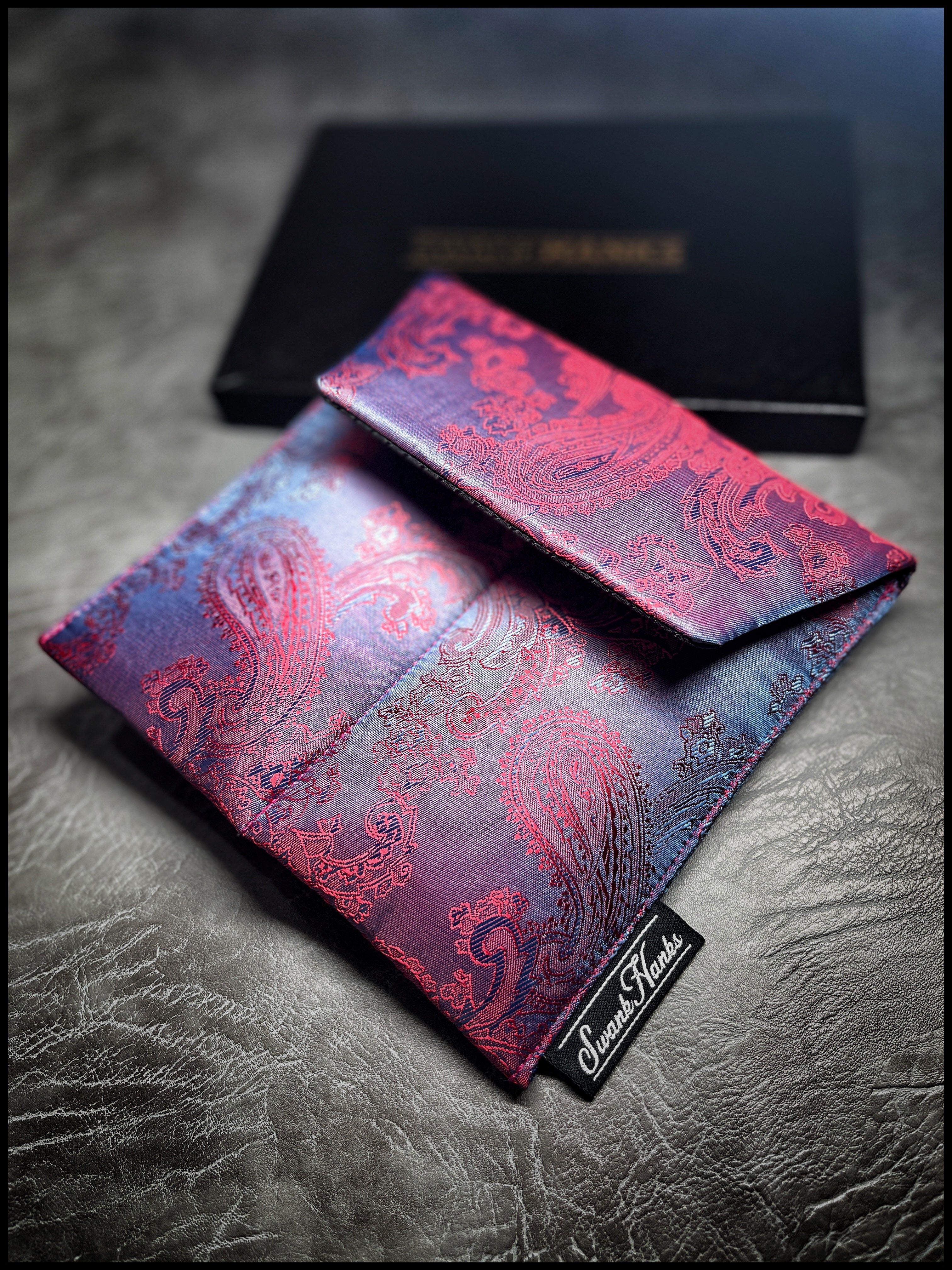 ONE-OFF Red/Blue Satin Paisley Silk Double Slot