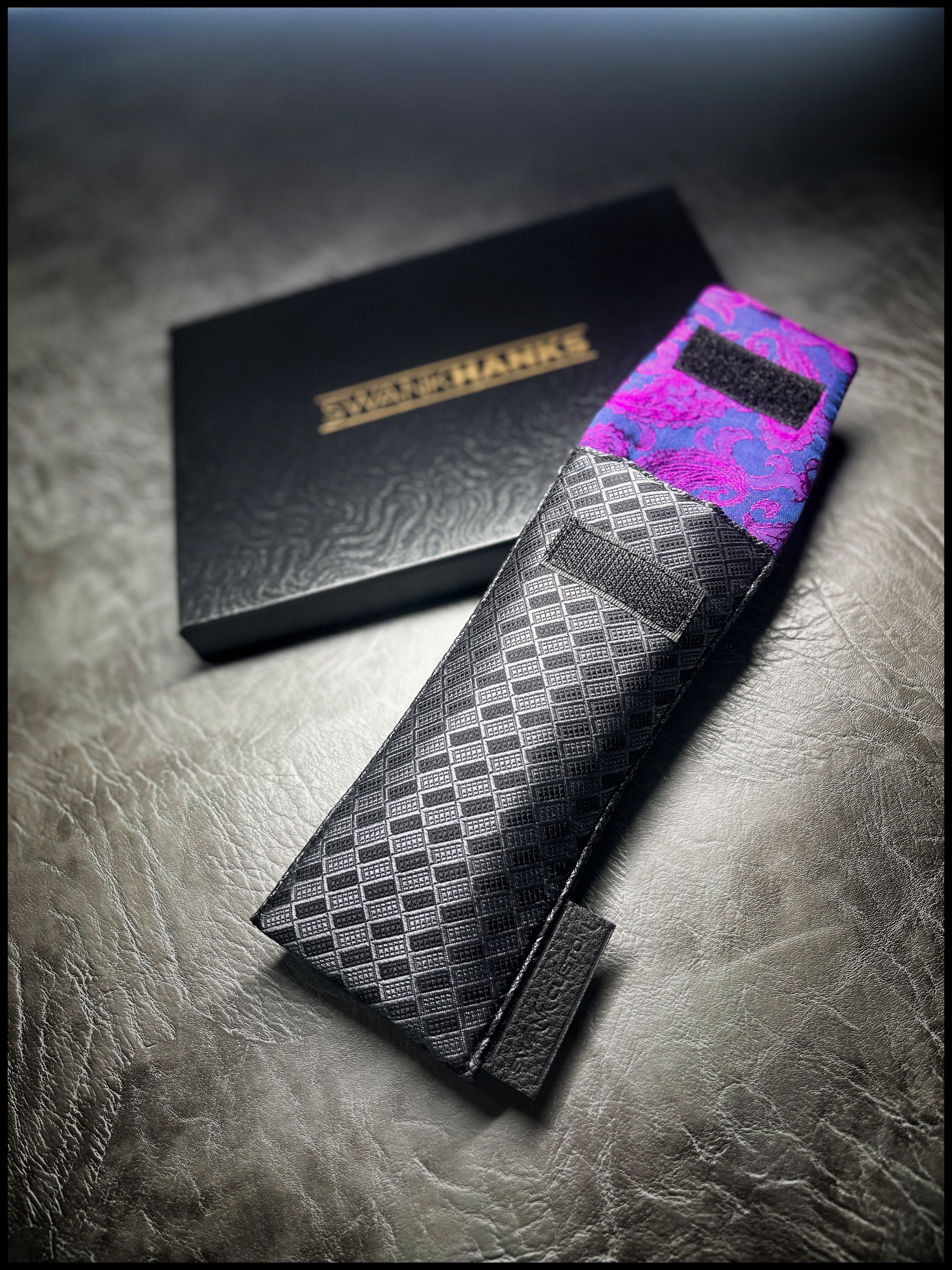 Gunmetal Textured Checkers/Blurple Silk Paisley Single Pouch