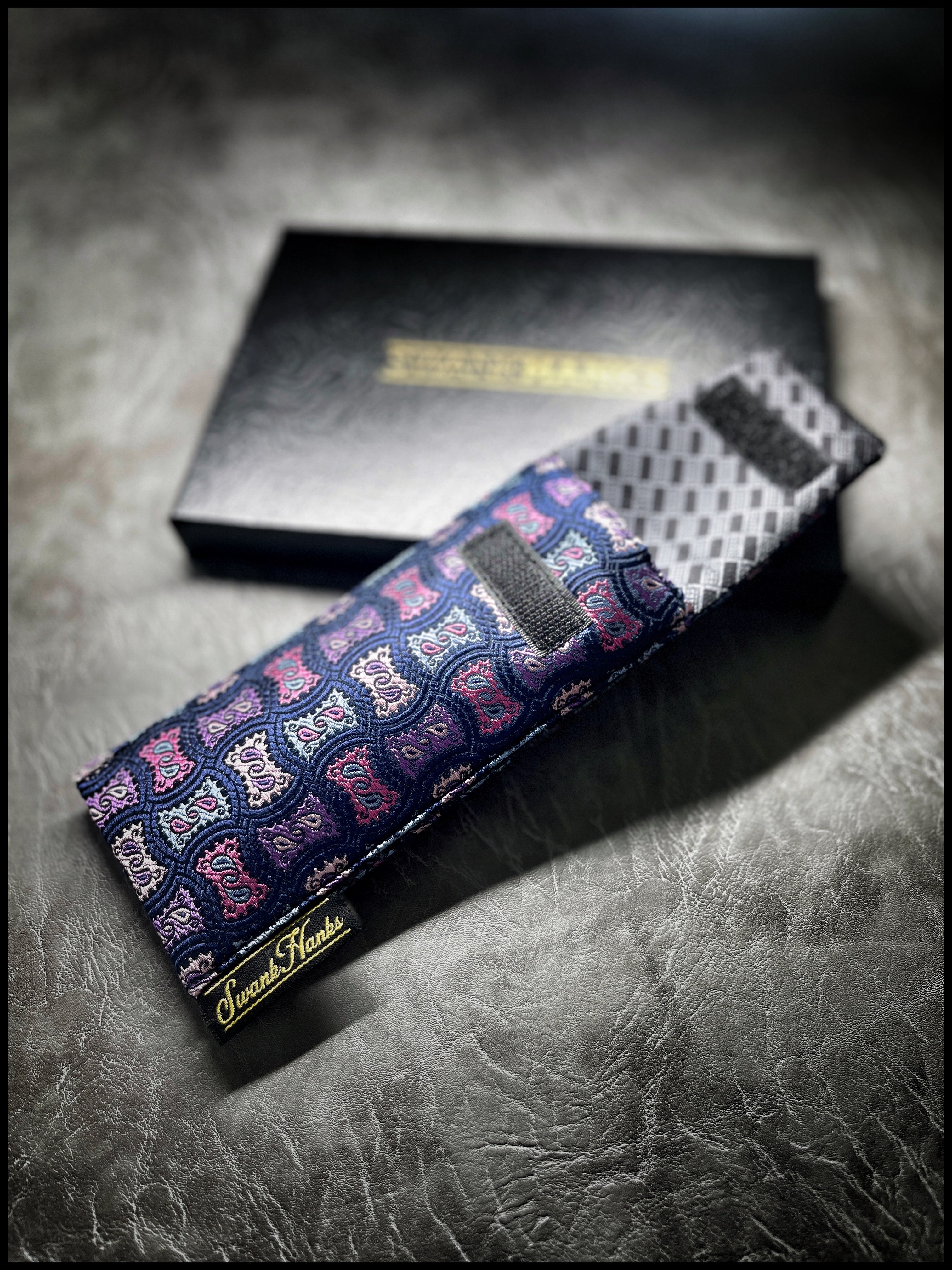 Blurple Jigsaw Silk/ Gunmetal Textured Checkers Silk Single Pouch