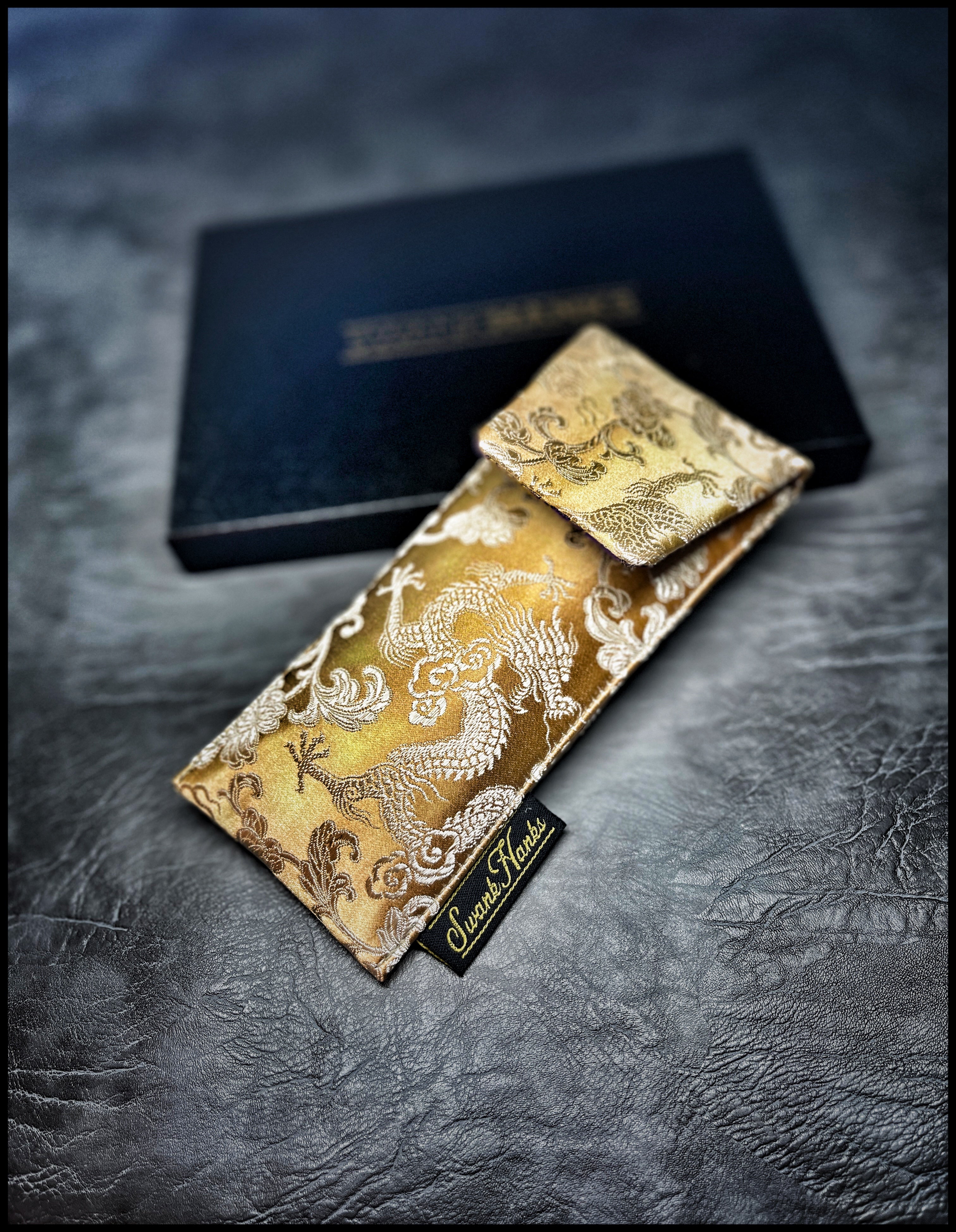 Champagne Dragon Silk/Burgundy Basketweave Pouch