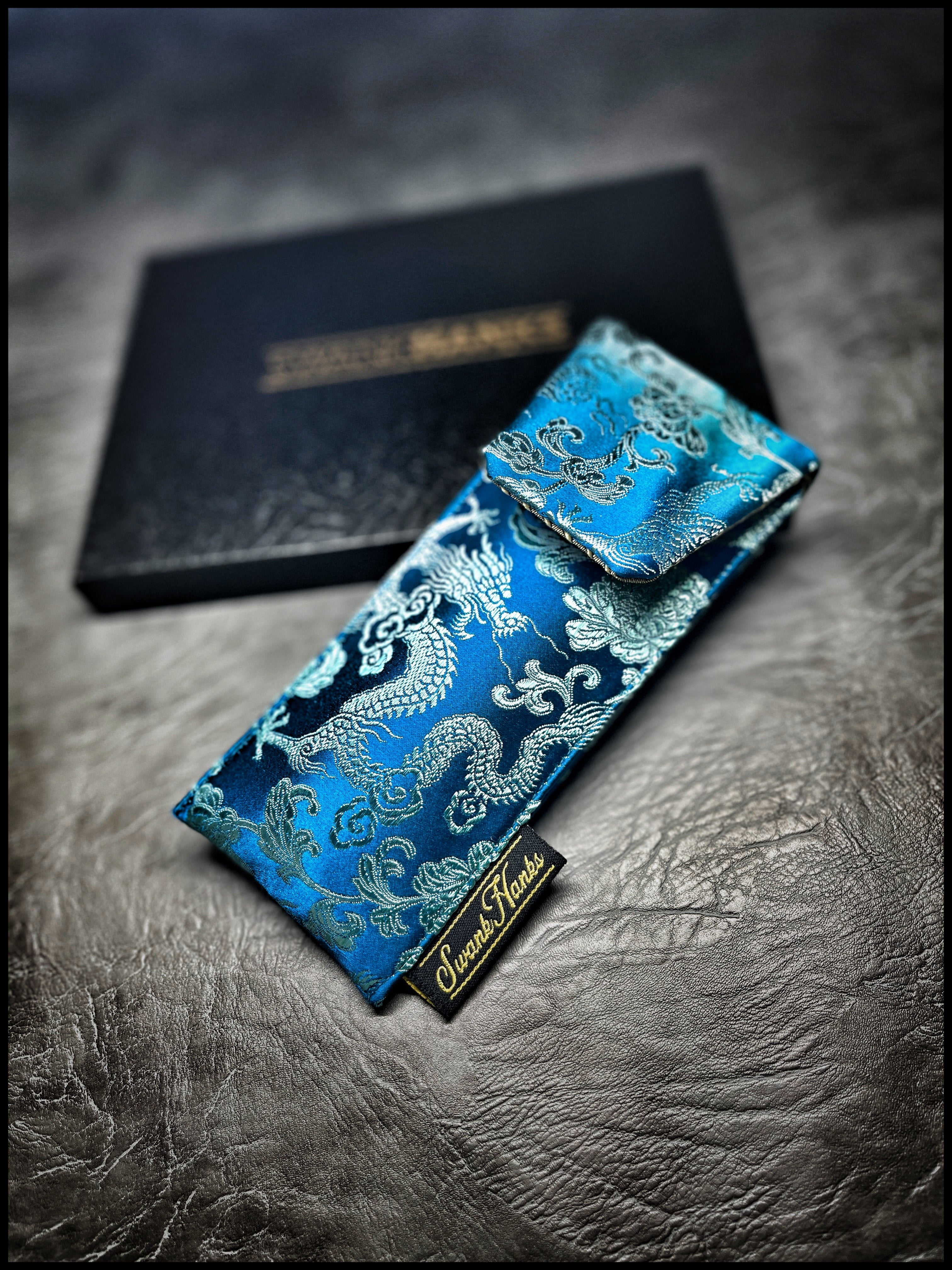 Sapphire Dragon SIlk/ Gold Satin Silk Pouch