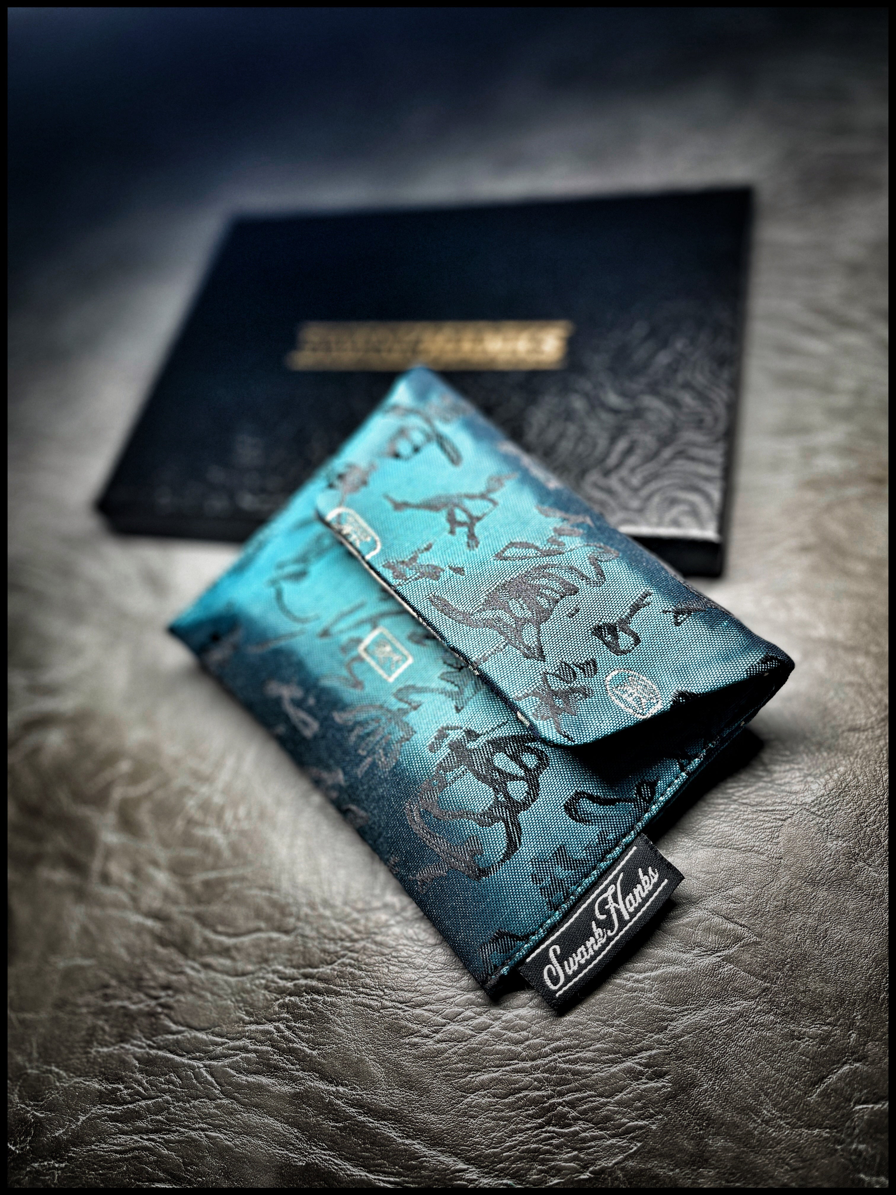 Teal Calligraphy Silk/Foo Dog Mini Pouch