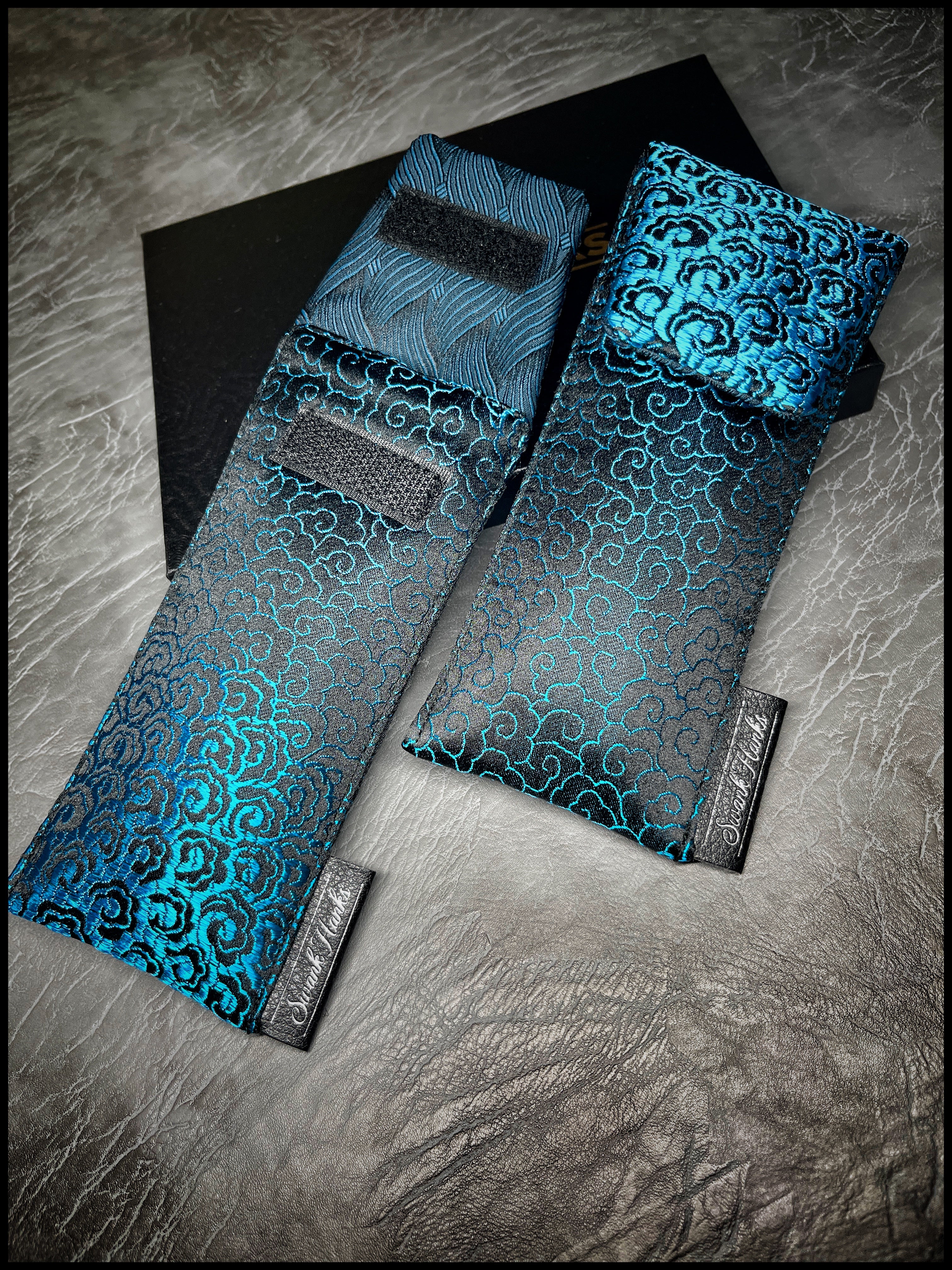 Blue Oriental Wave Silk V2/ Blue Basketweave Silk Single Pouch