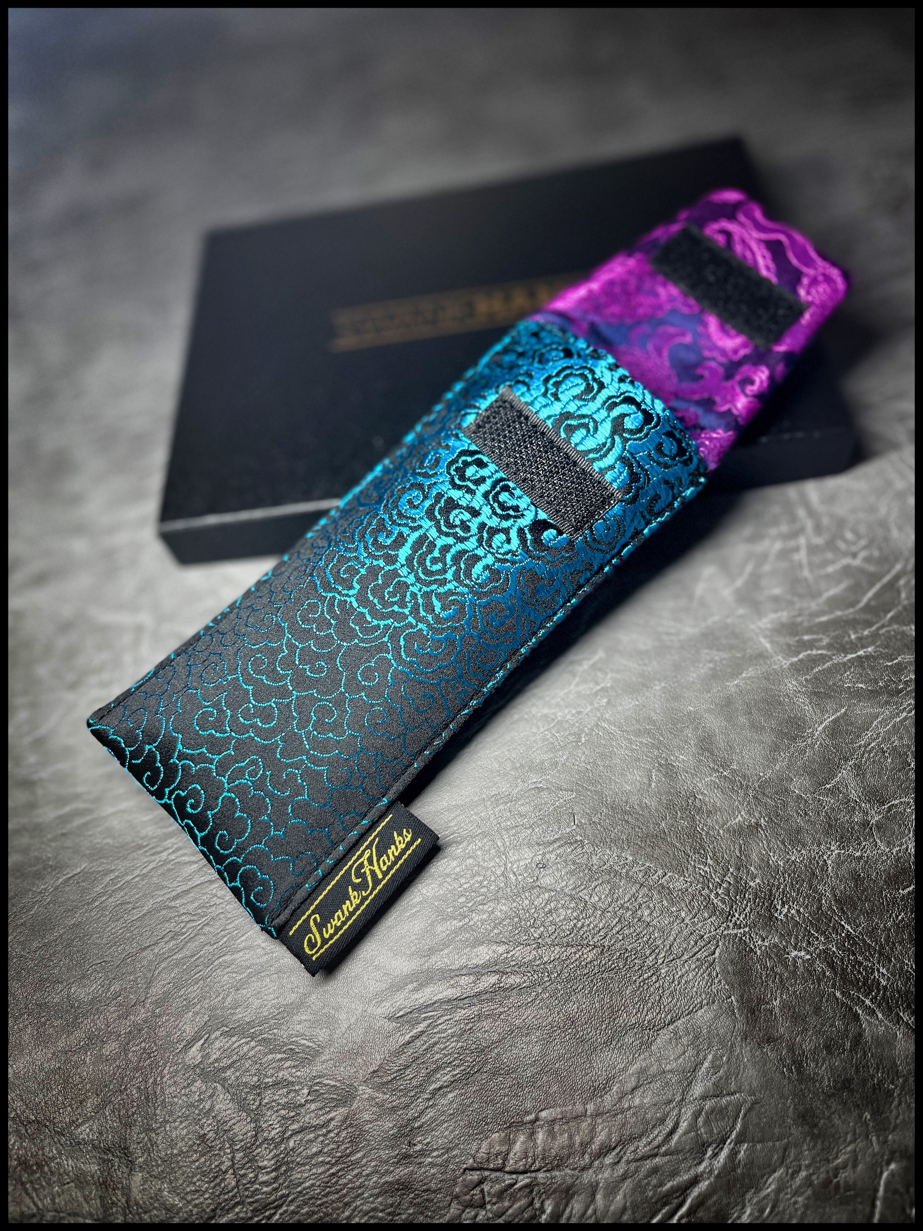 Blue Oriental Wave Silk 1-Off / Mulberry Color Shifting Blurple Silk Paisley V2