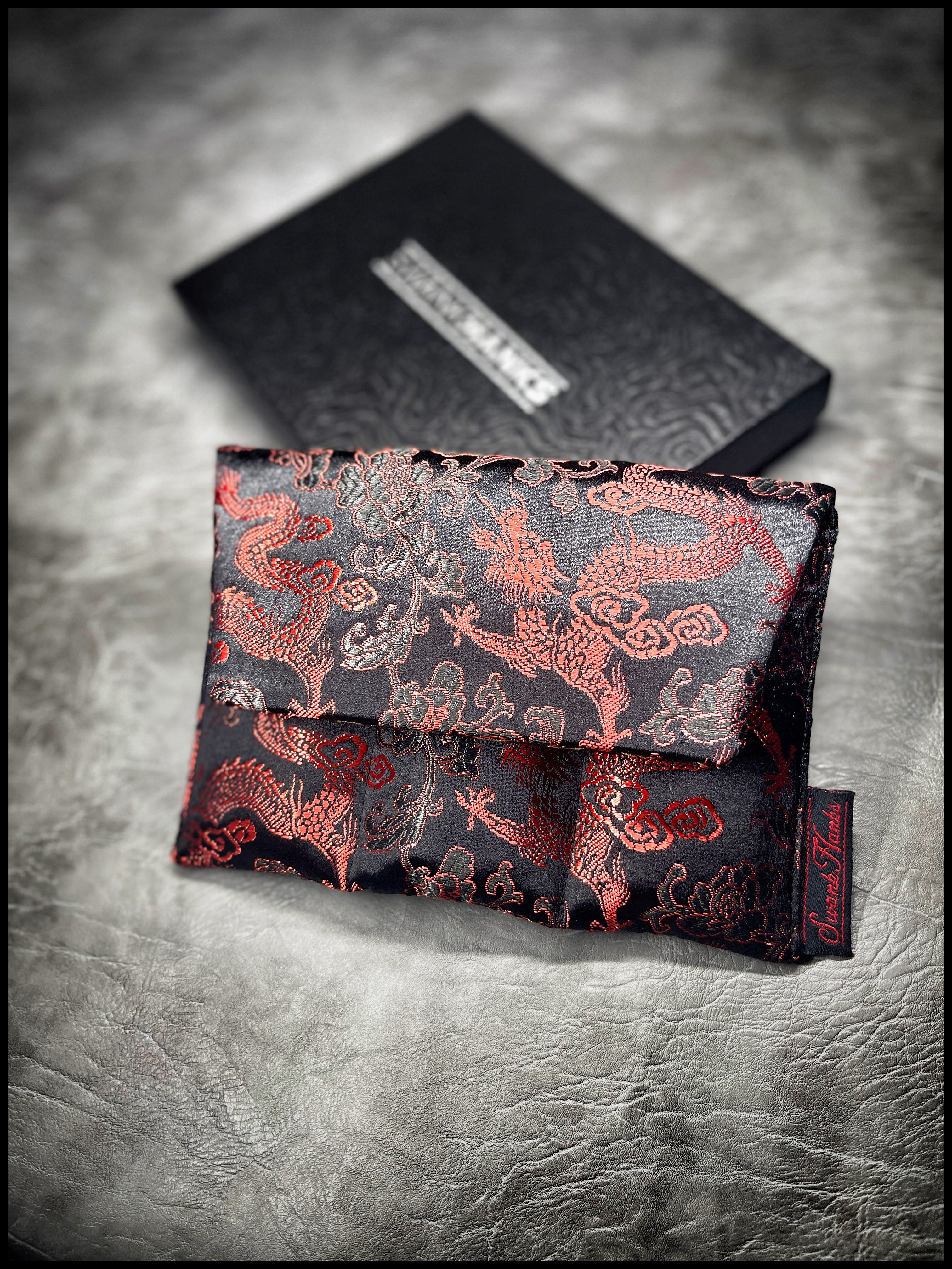 1-OFF Black/Red Dragon Silk Mini Triple Slot Pouch