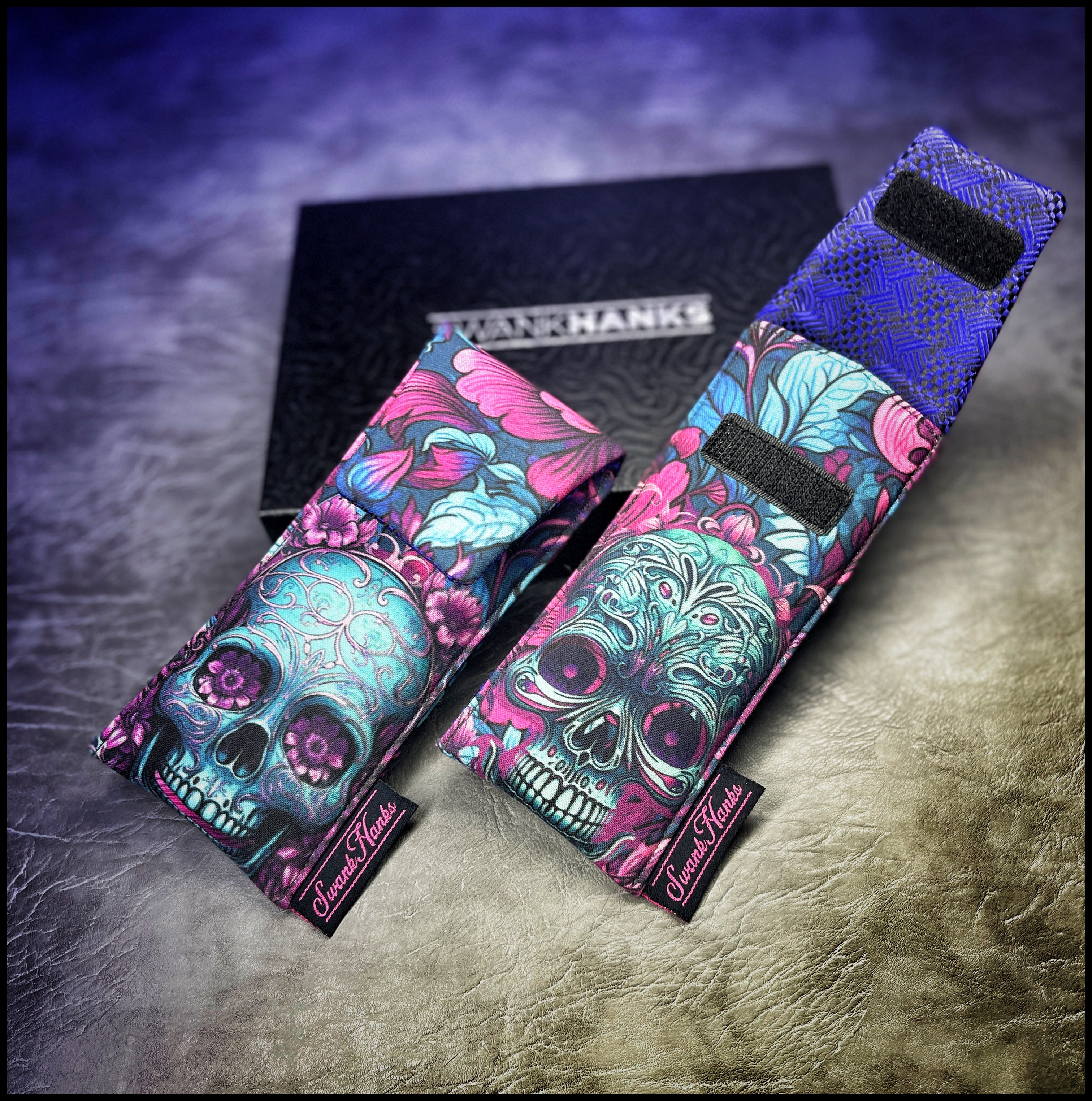 Blurple Floral Skulls V2 / Purp Crosshatch Silk Single Slot Pouch