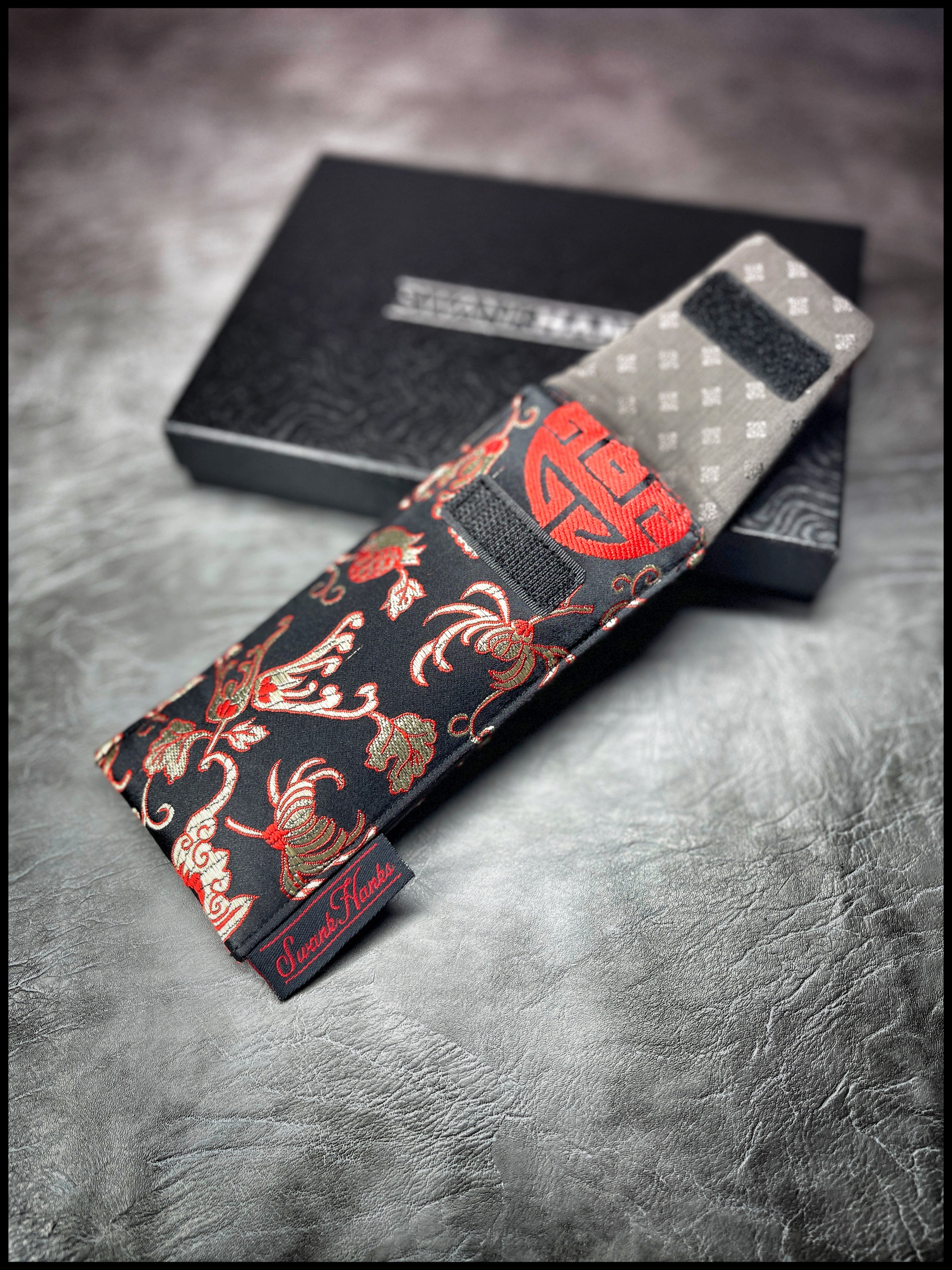 Black/Red Quigong Silk Brocade Single Slot Pouch