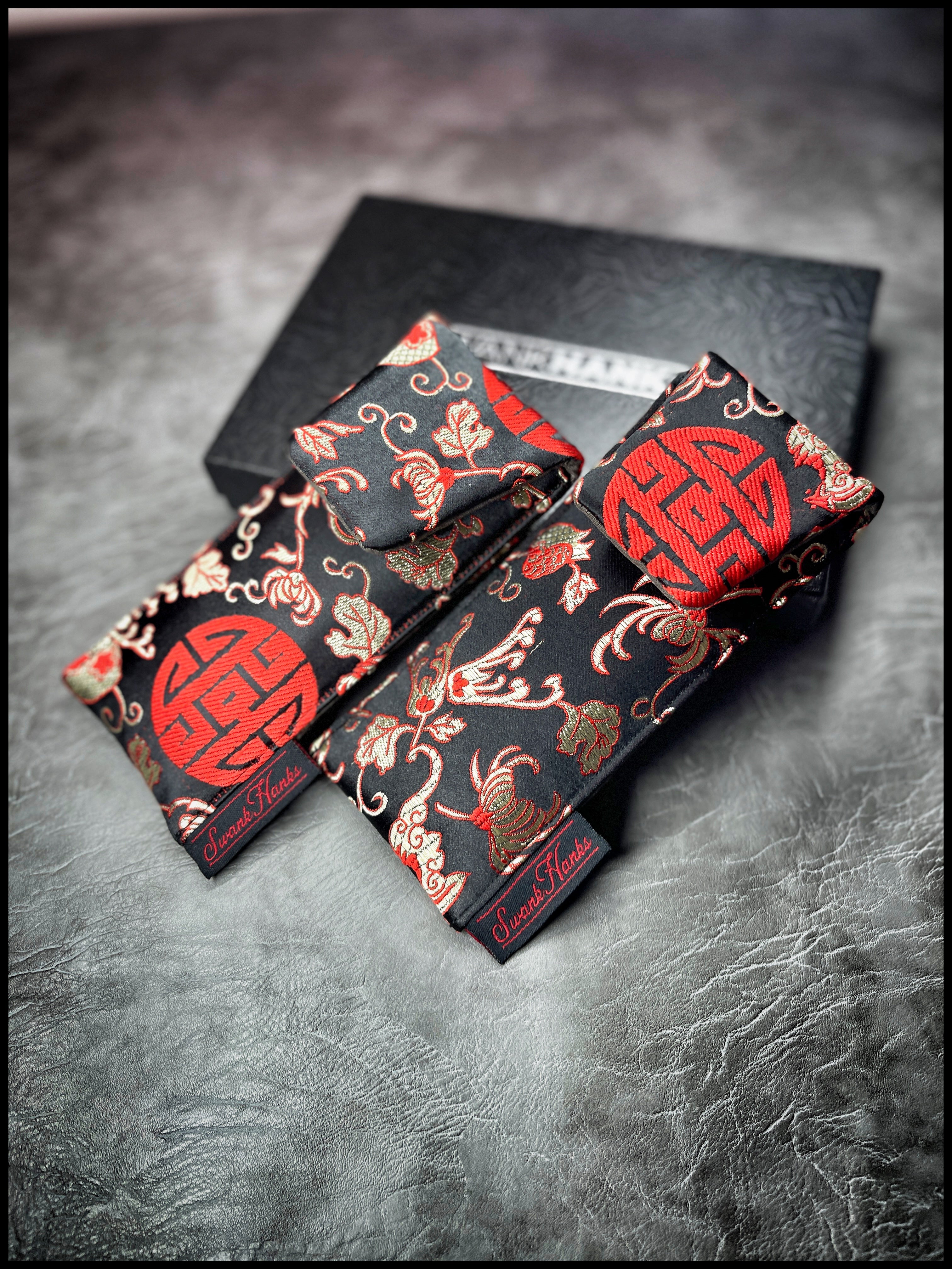 Black/Red Quigong Silk Brocade Single Slot Pouch