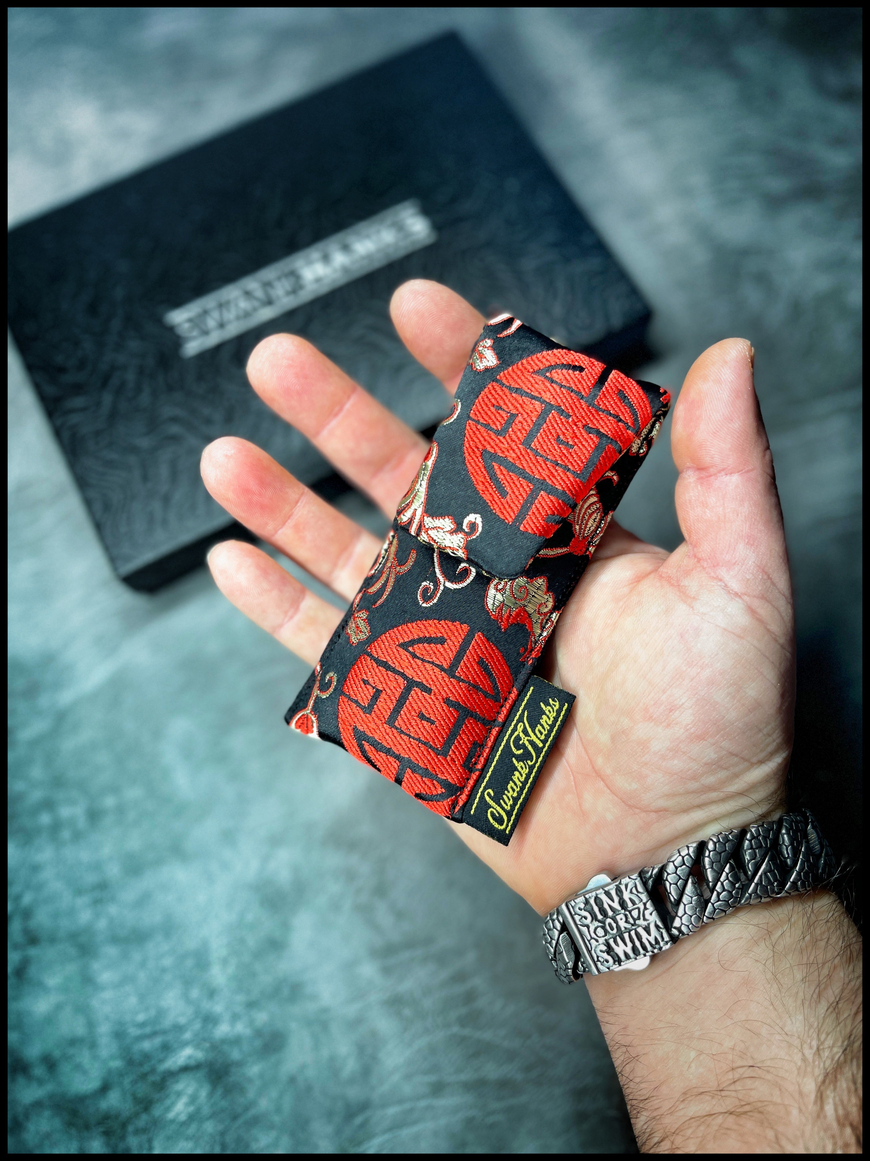 Black/Red Quigong Silk Brocade Single Slot Pouch