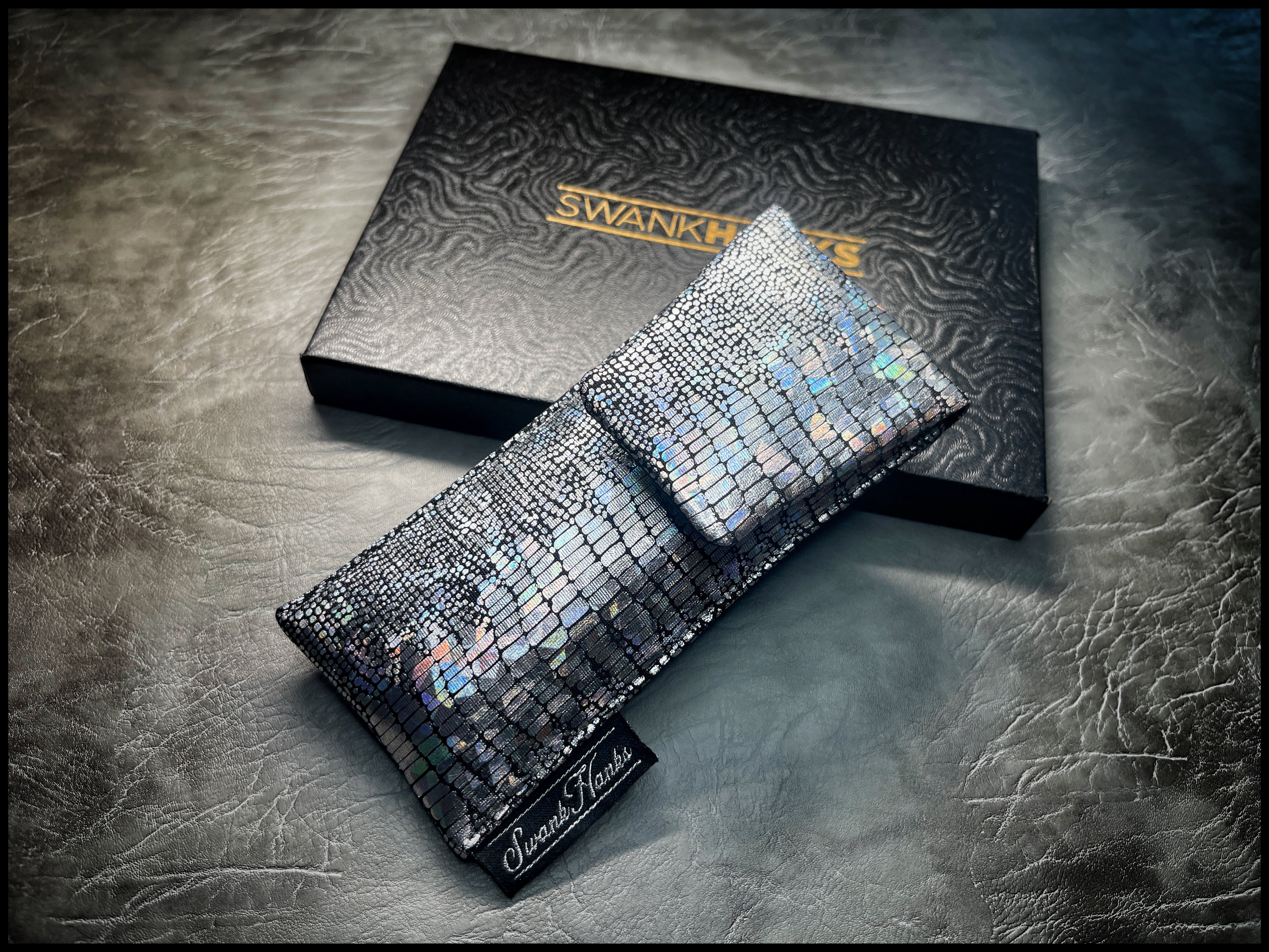 UV Silver Dragonscale/ Black Silk Jacquard Single Pouch