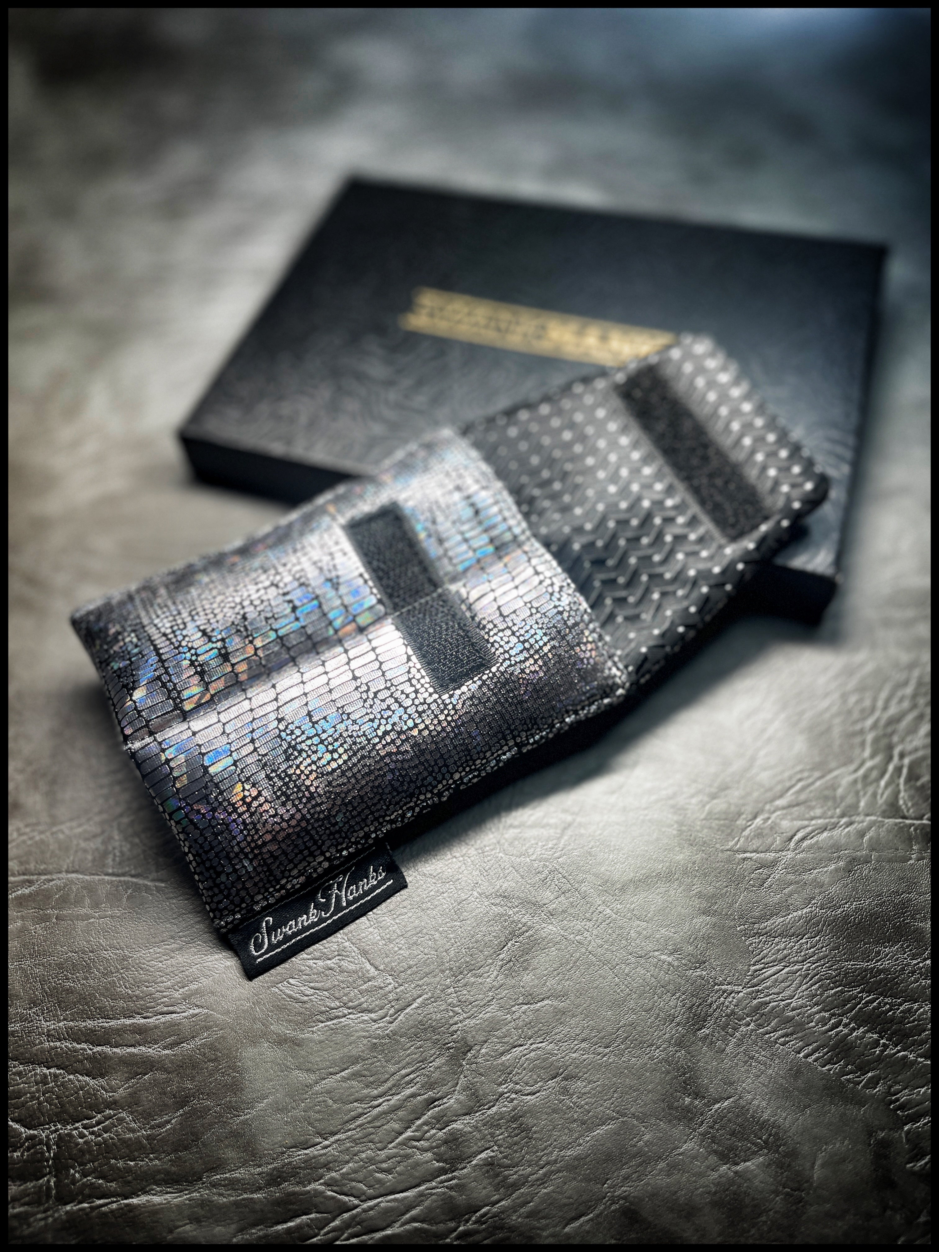 UV Silver Dragonscale/ Black/Silver Silk Jacquard Mini Double Slot Pouch