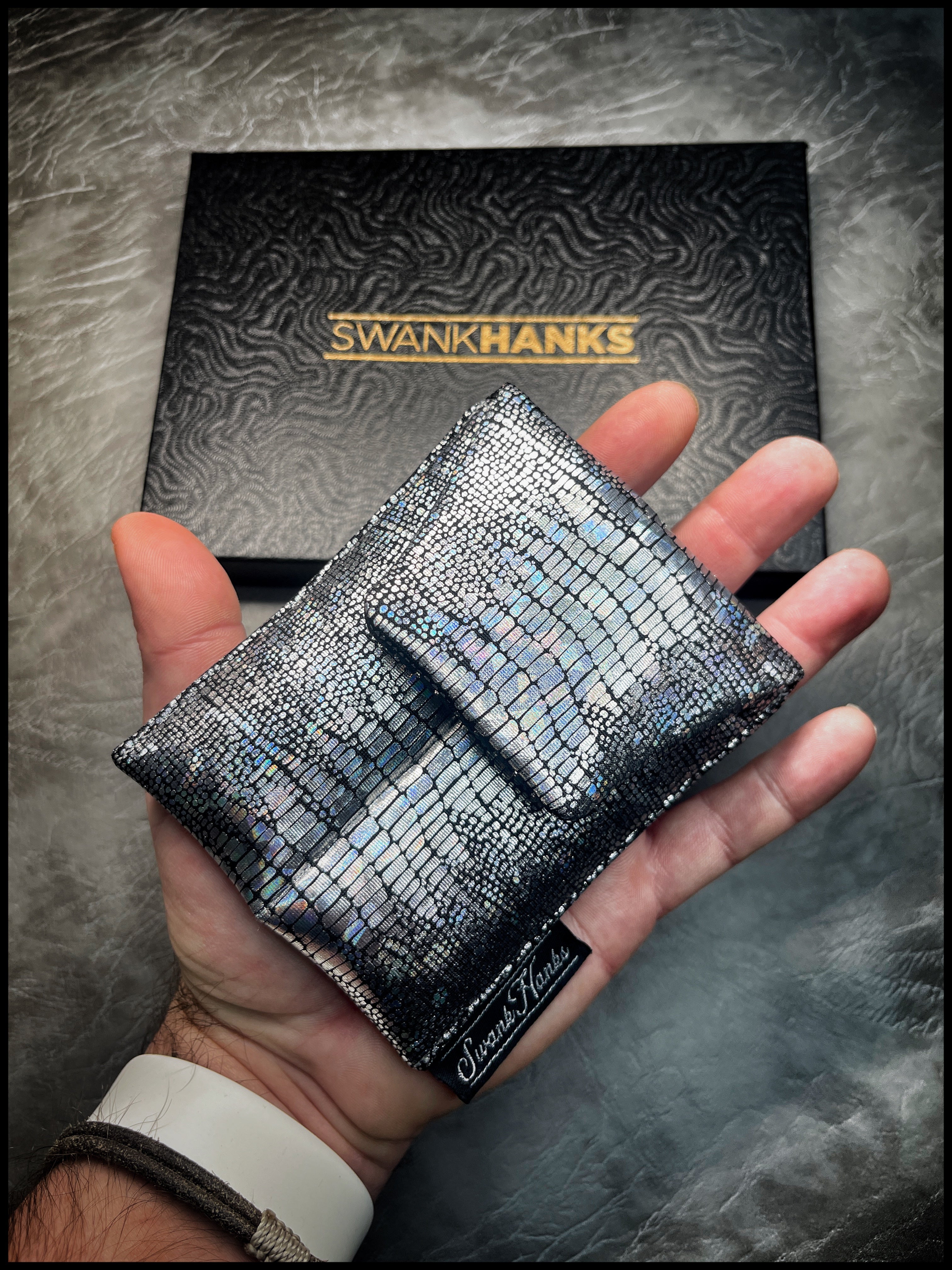 UV Silver Dragonscale/ Black/Silver Silk Jacquard Mini Double Slot Pouch
