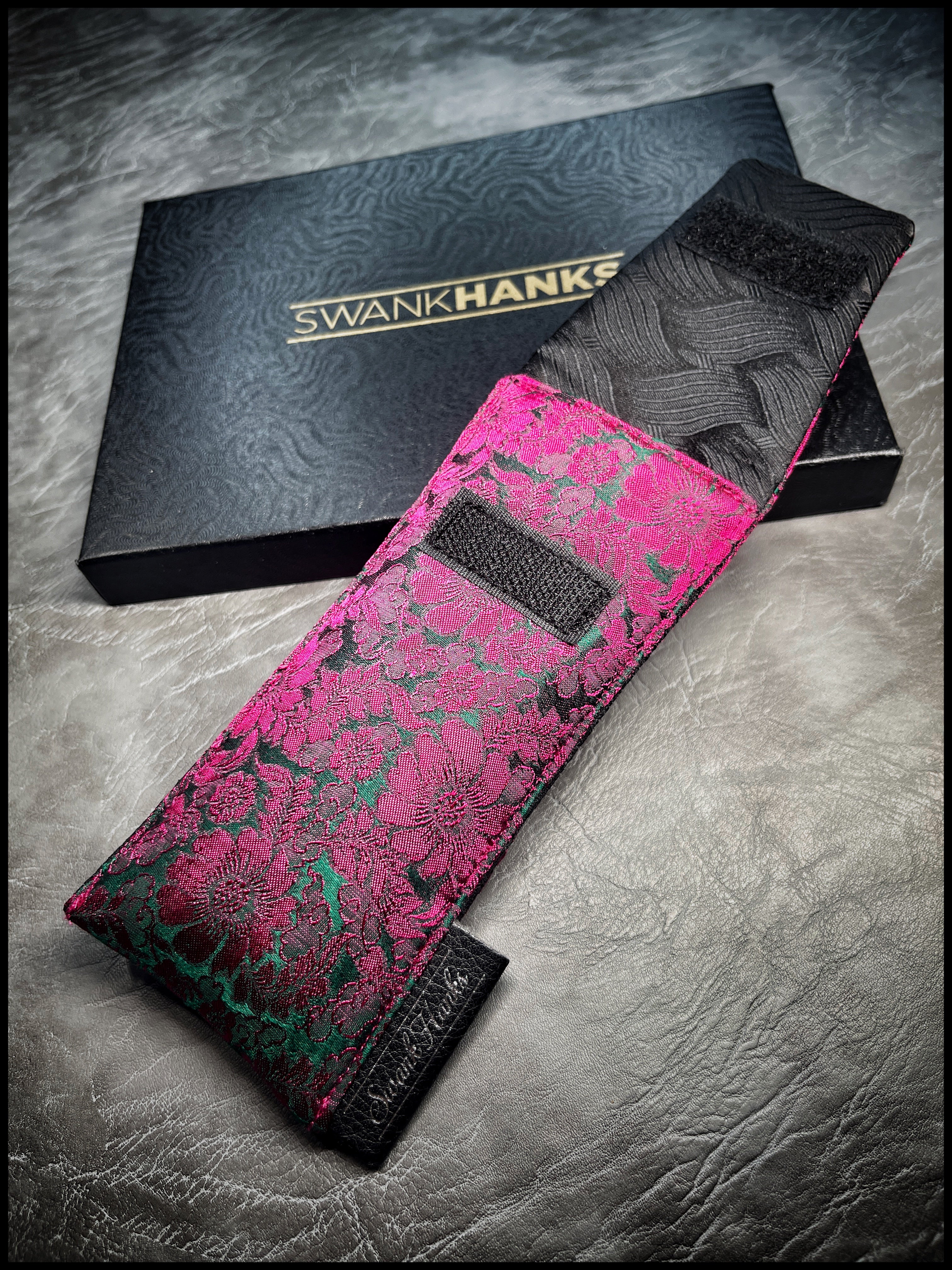 Mulberry Floral Silk/ Black Basketweave Silk Single Pouch