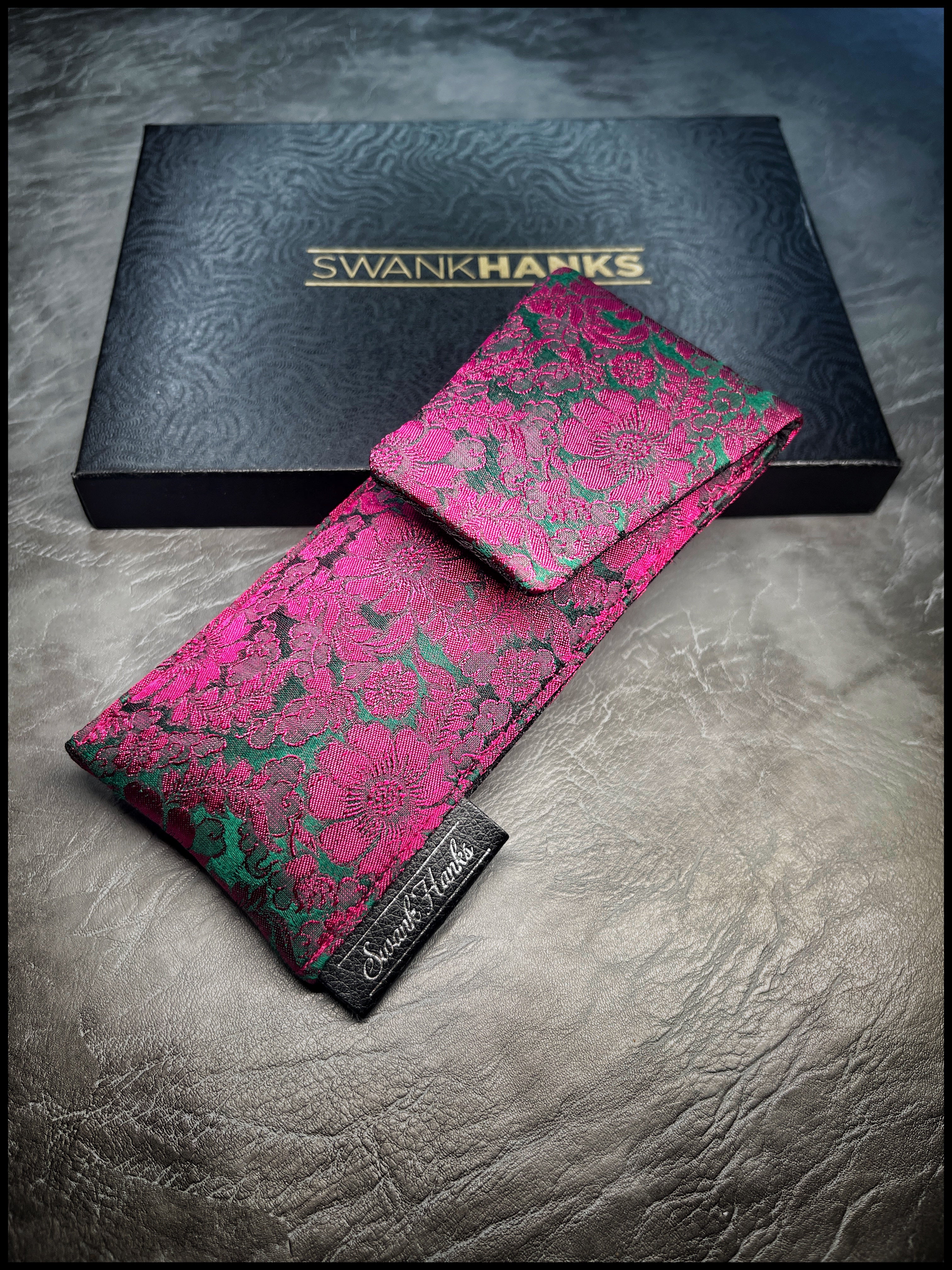 Mulberry Floral Silk/ Black Basketweave Silk Single Pouch