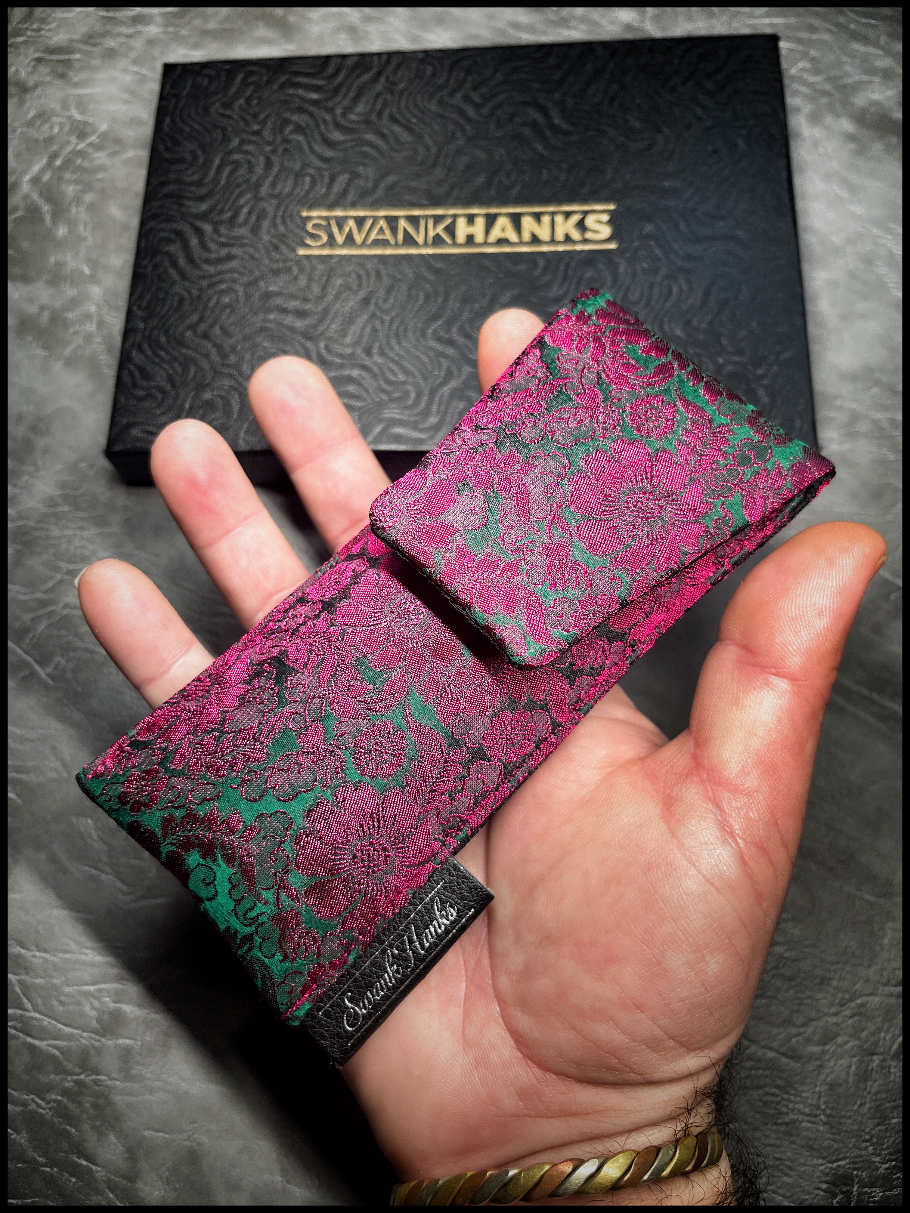 Mulberry Floral Silk/ Black Basketweave Silk Single Pouch