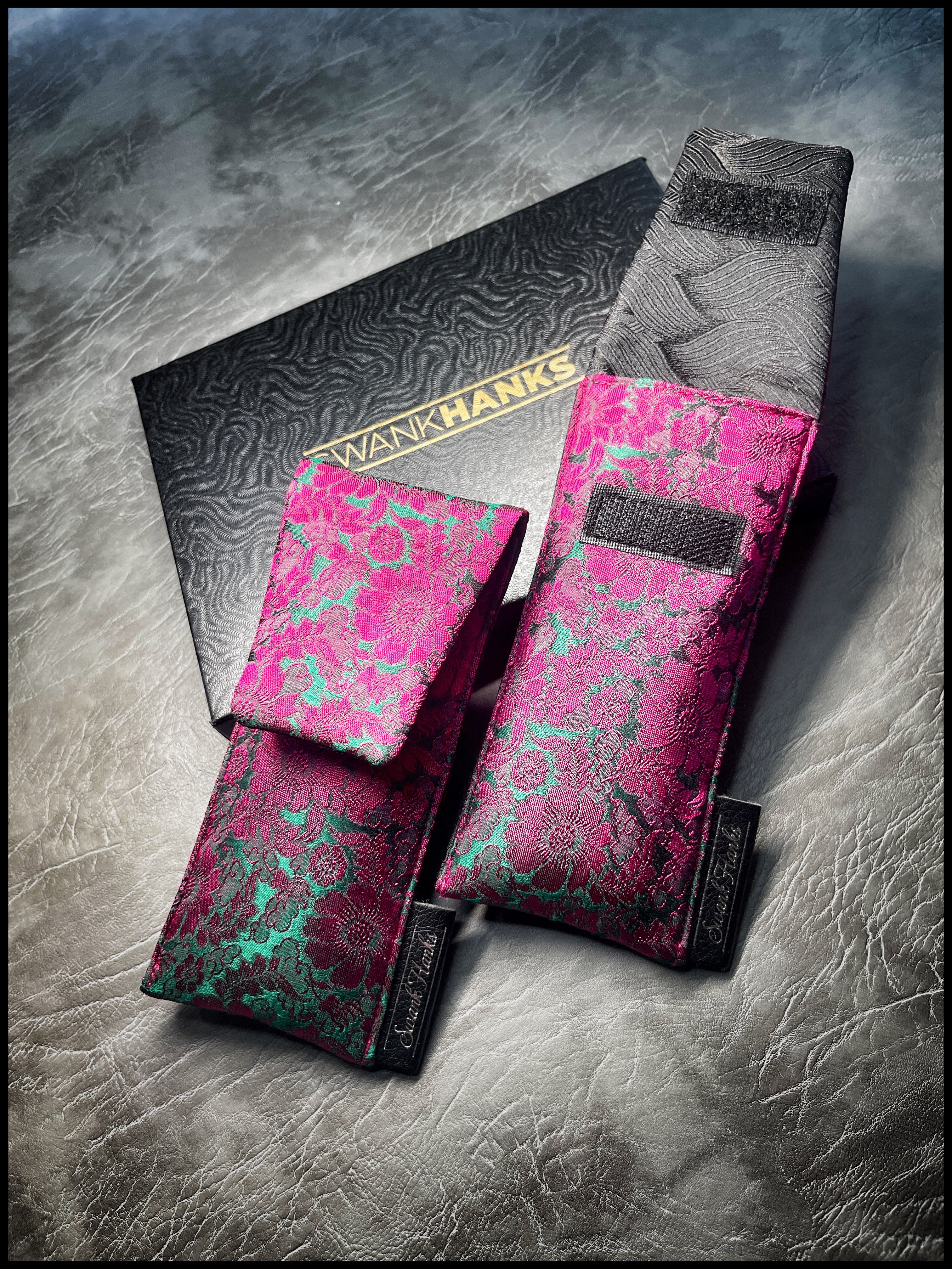 Mulberry Floral Silk/ Black Basketweave Silk Single Pouch