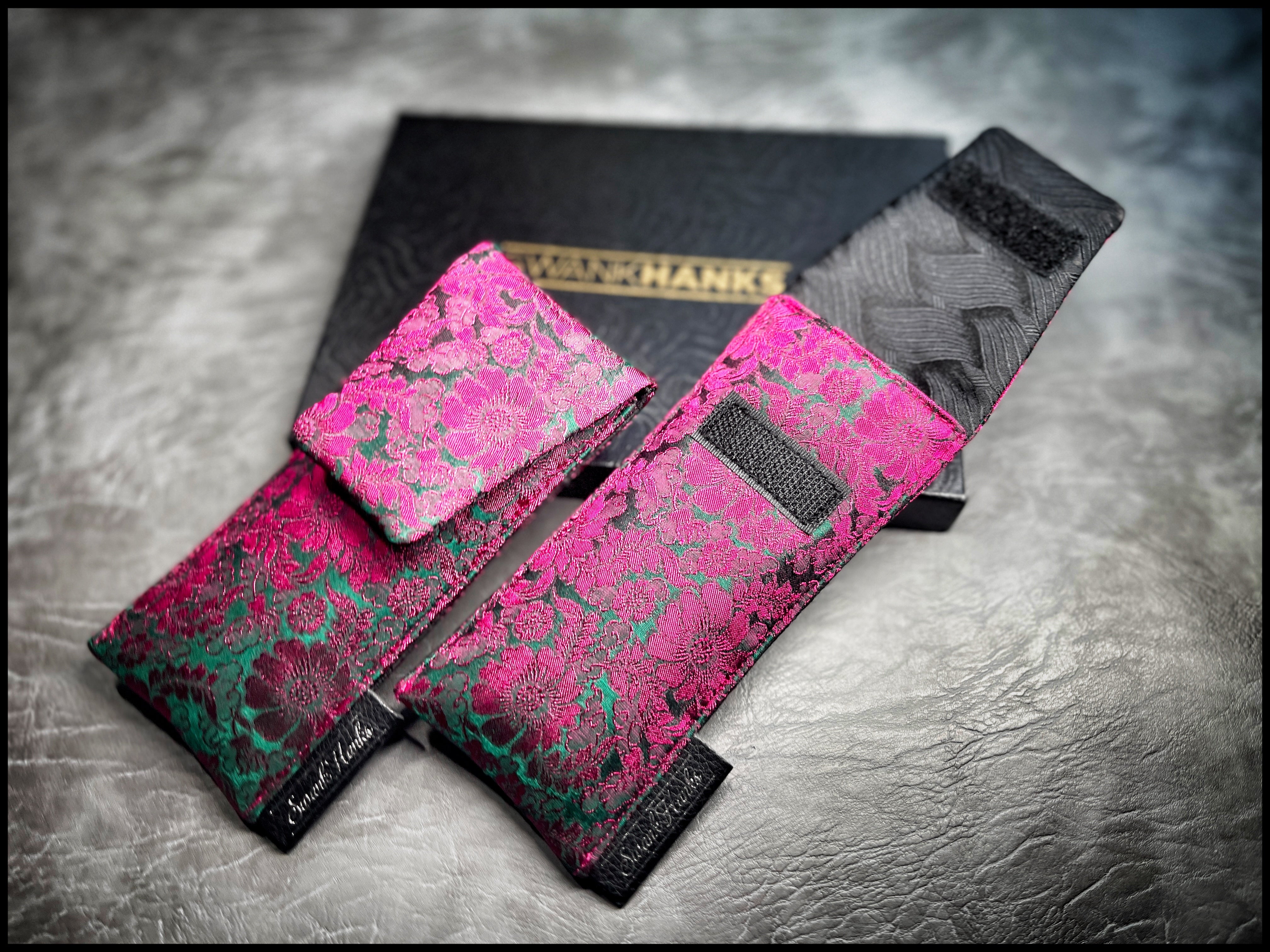 Mulberry Floral Silk/ Black Basketweave Silk Single Pouch