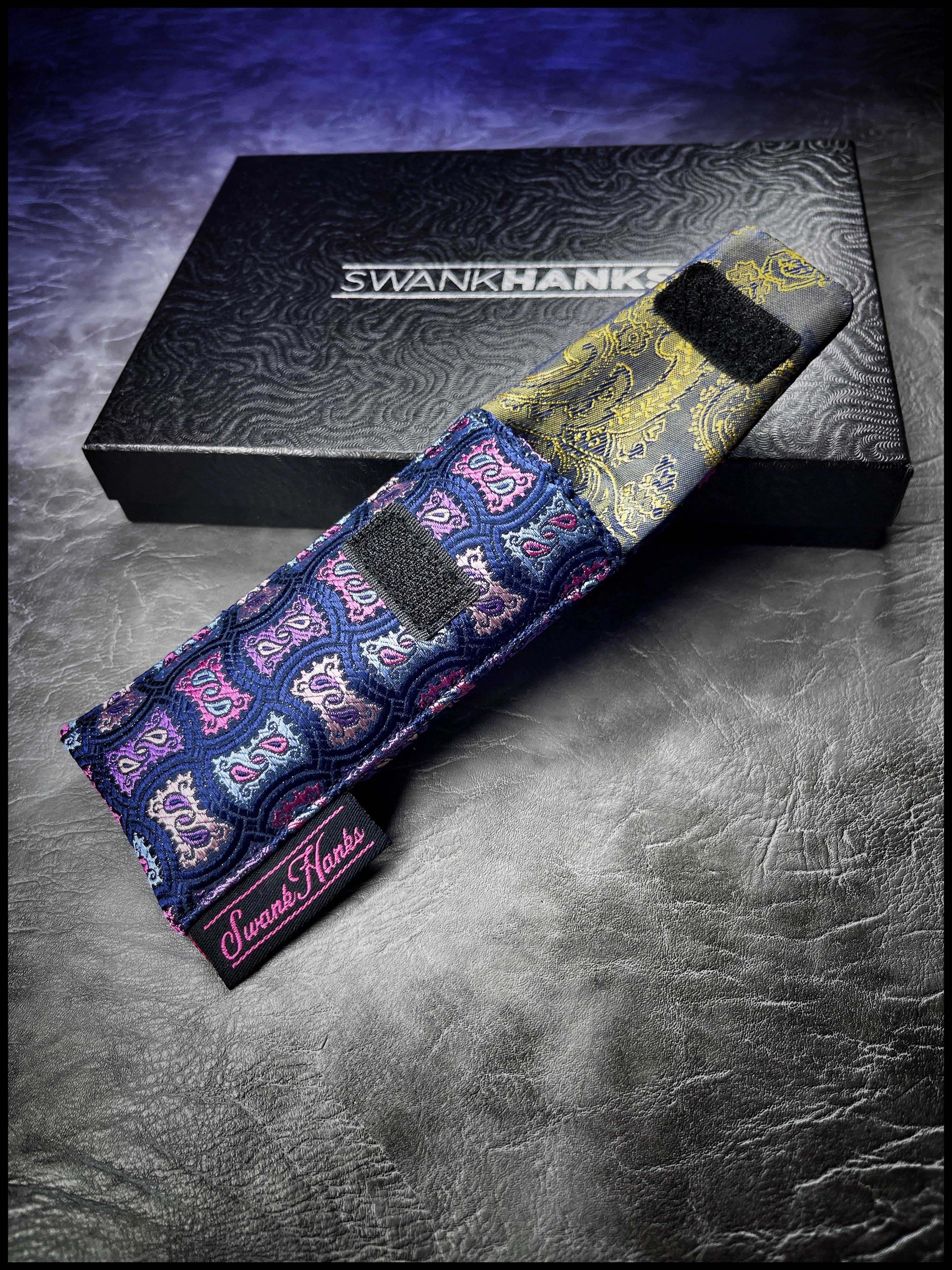 Blurple Jigsaw / Gold Silk Jacquard Paisley Mini Single Slot Pouch