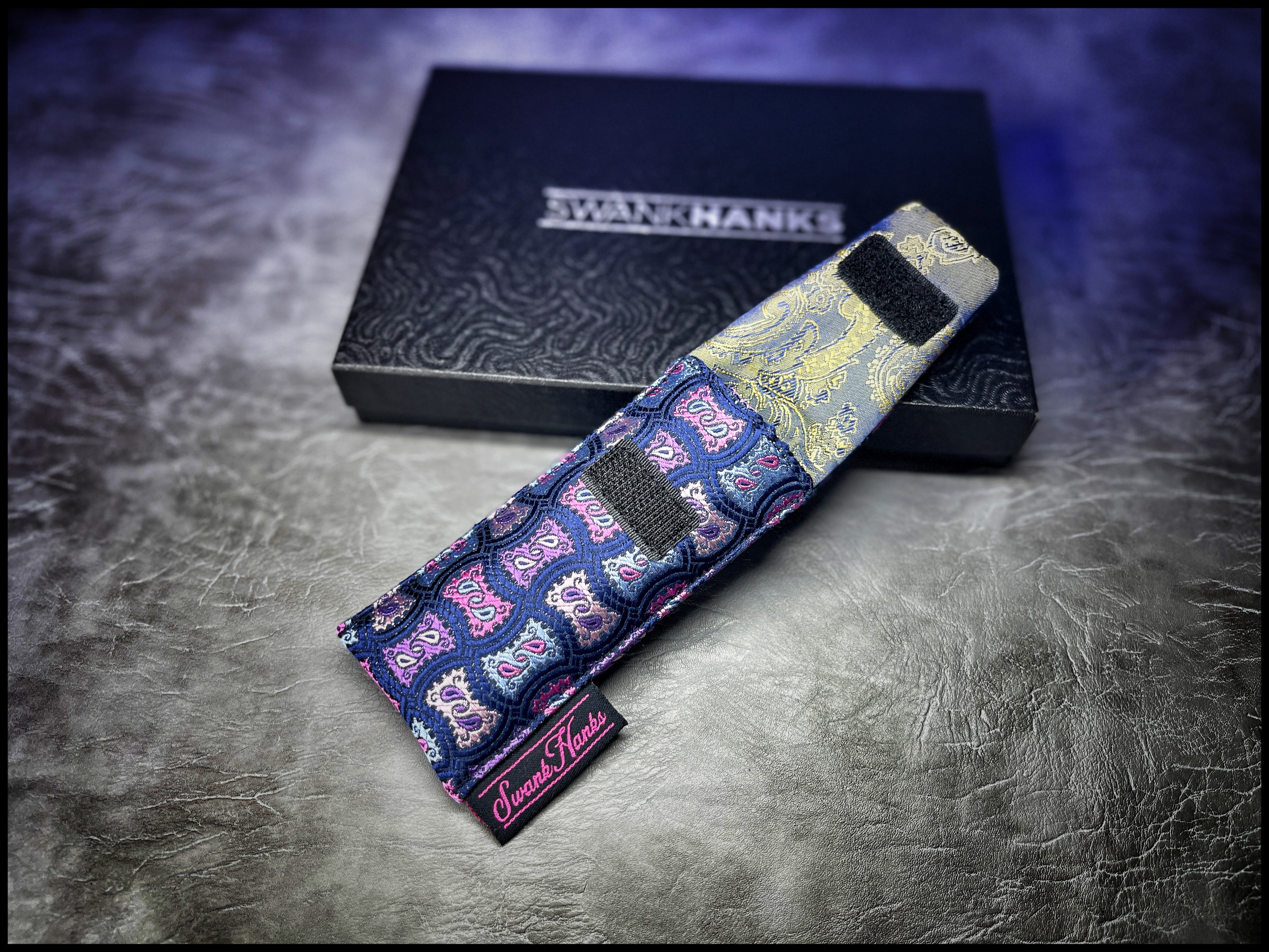 Blurple Jigsaw / Gold Silk Jacquard Paisley Mini Single Slot Pouch