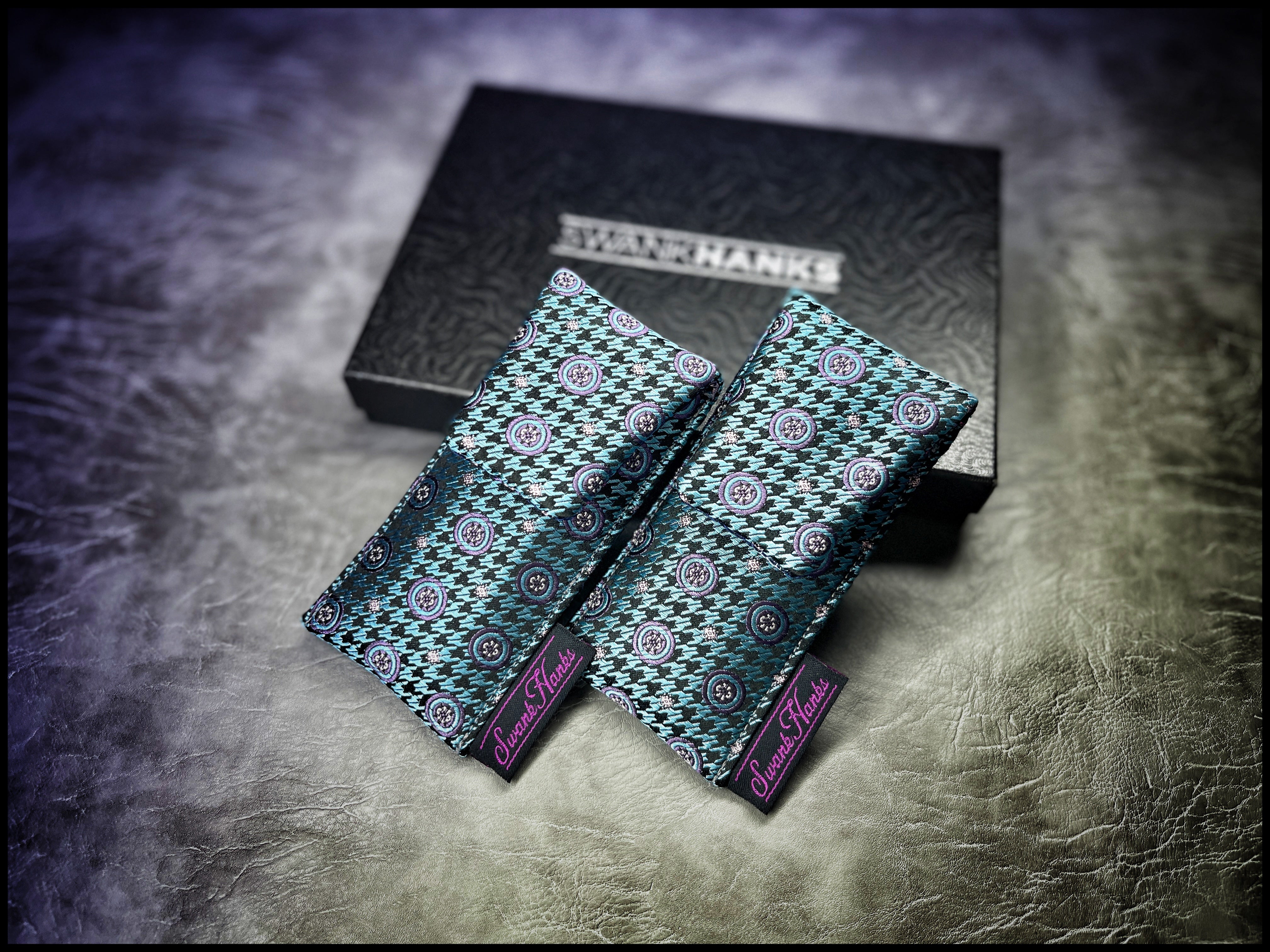 Teal Houndstooth Silk / Blurple Jigsaw Silk Mini Single Slot Pouch