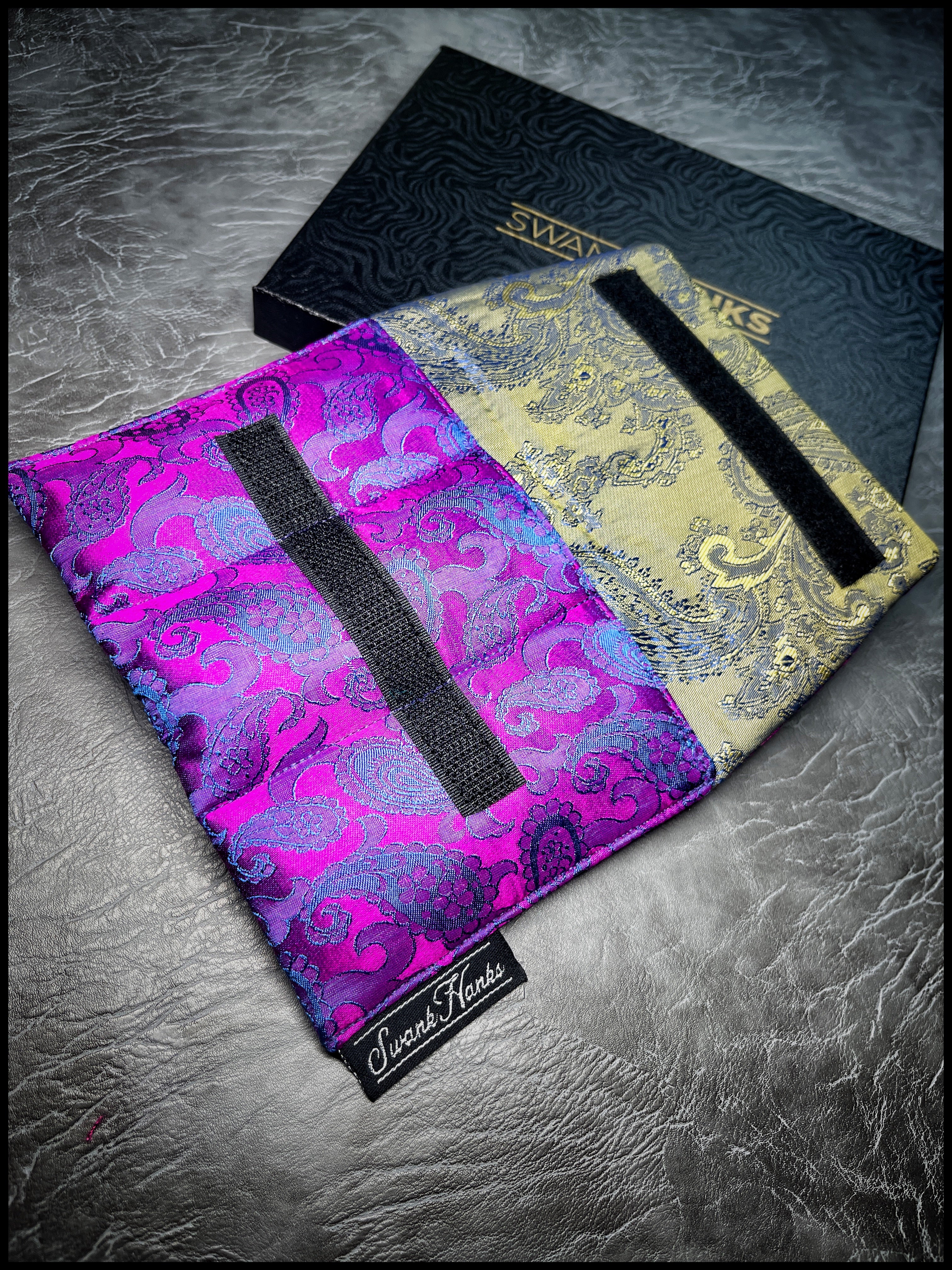 Griffin Blurple Mulberry Silk Paisley Mini Triple-Slot Pouch