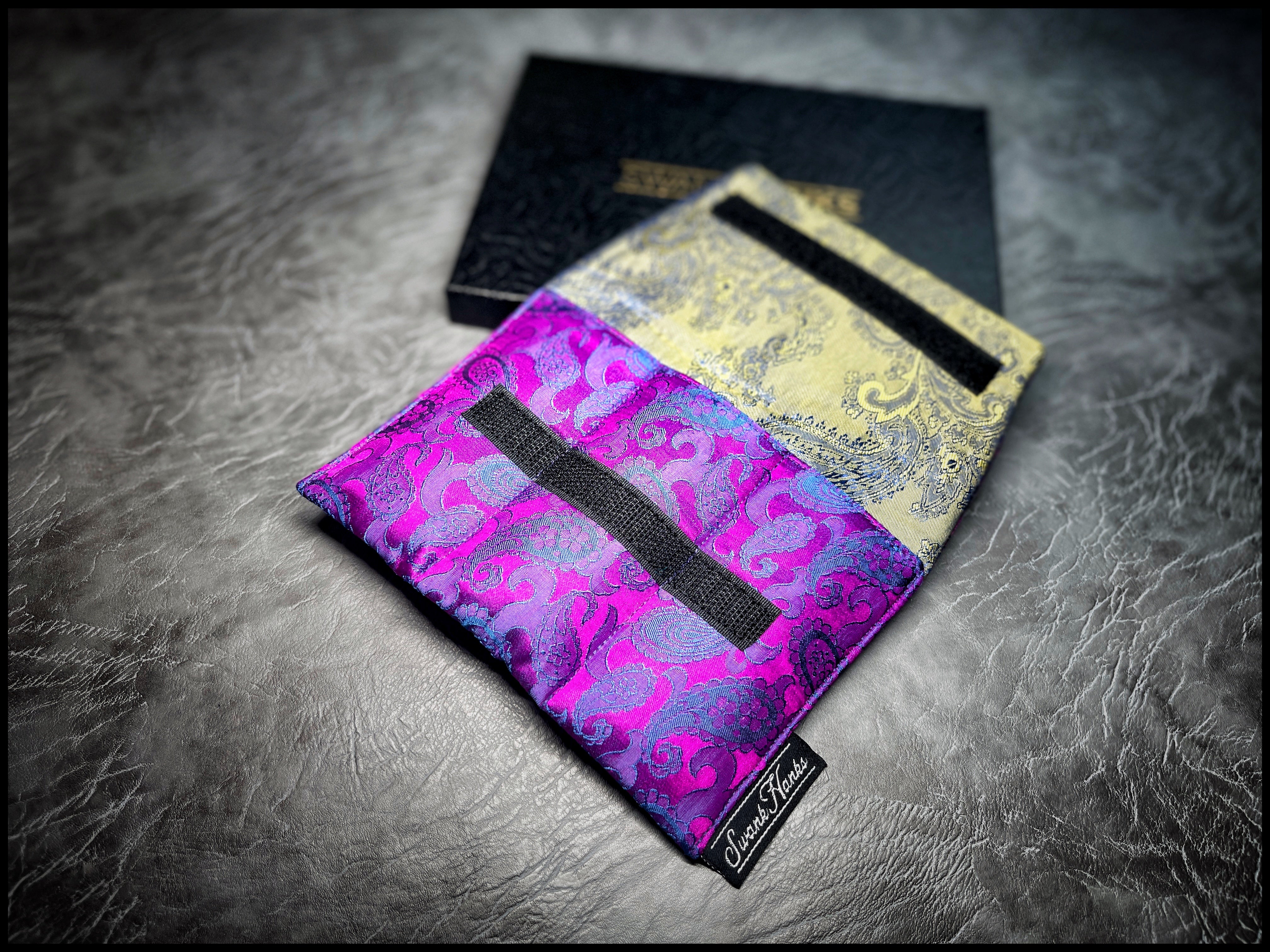 Griffin Blurple Mulberry Silk Paisley Mini Triple-Slot Pouch