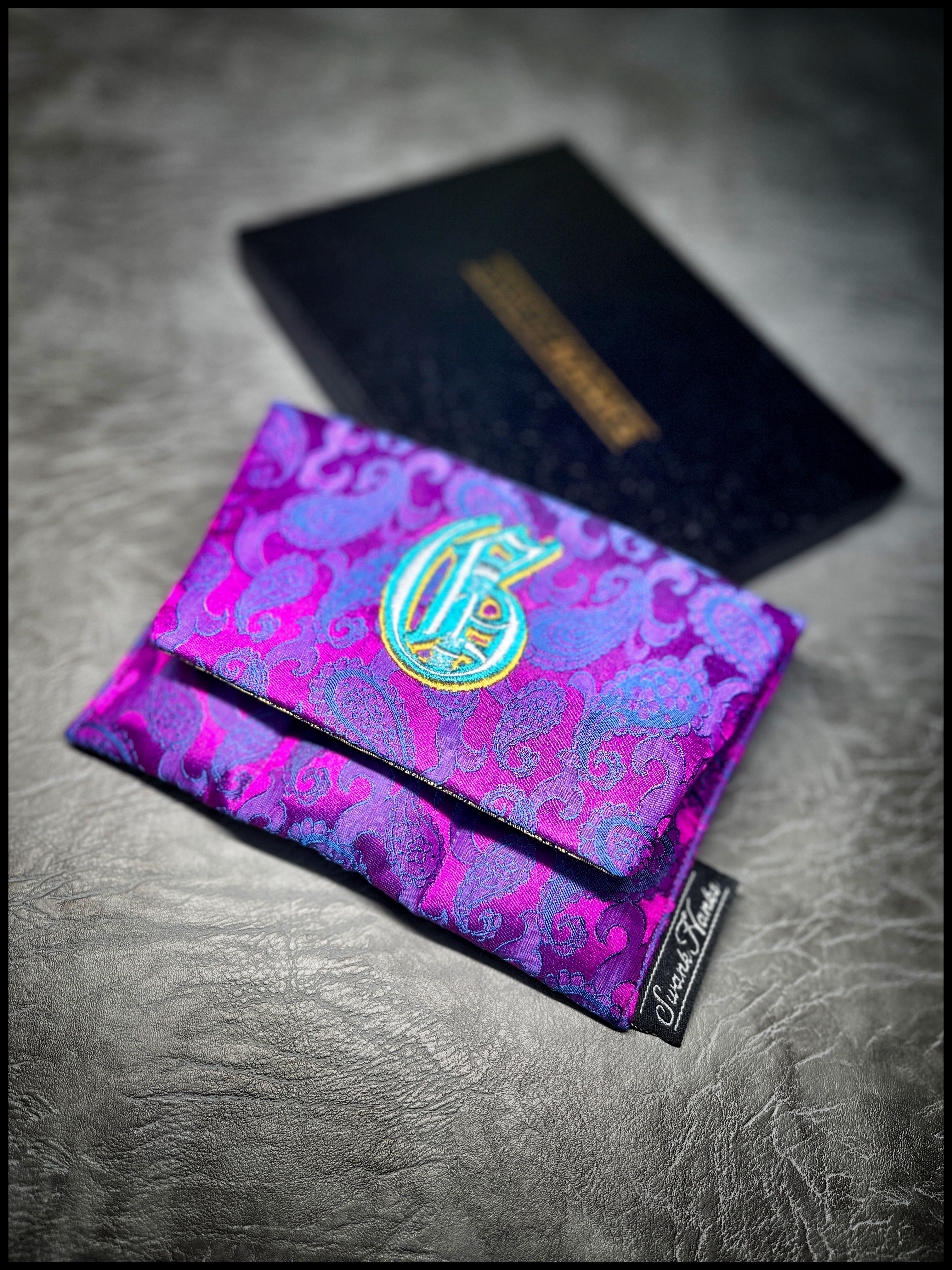 Griffin Blurple Mulberry Silk Paisley Mini Triple-Slot Pouch