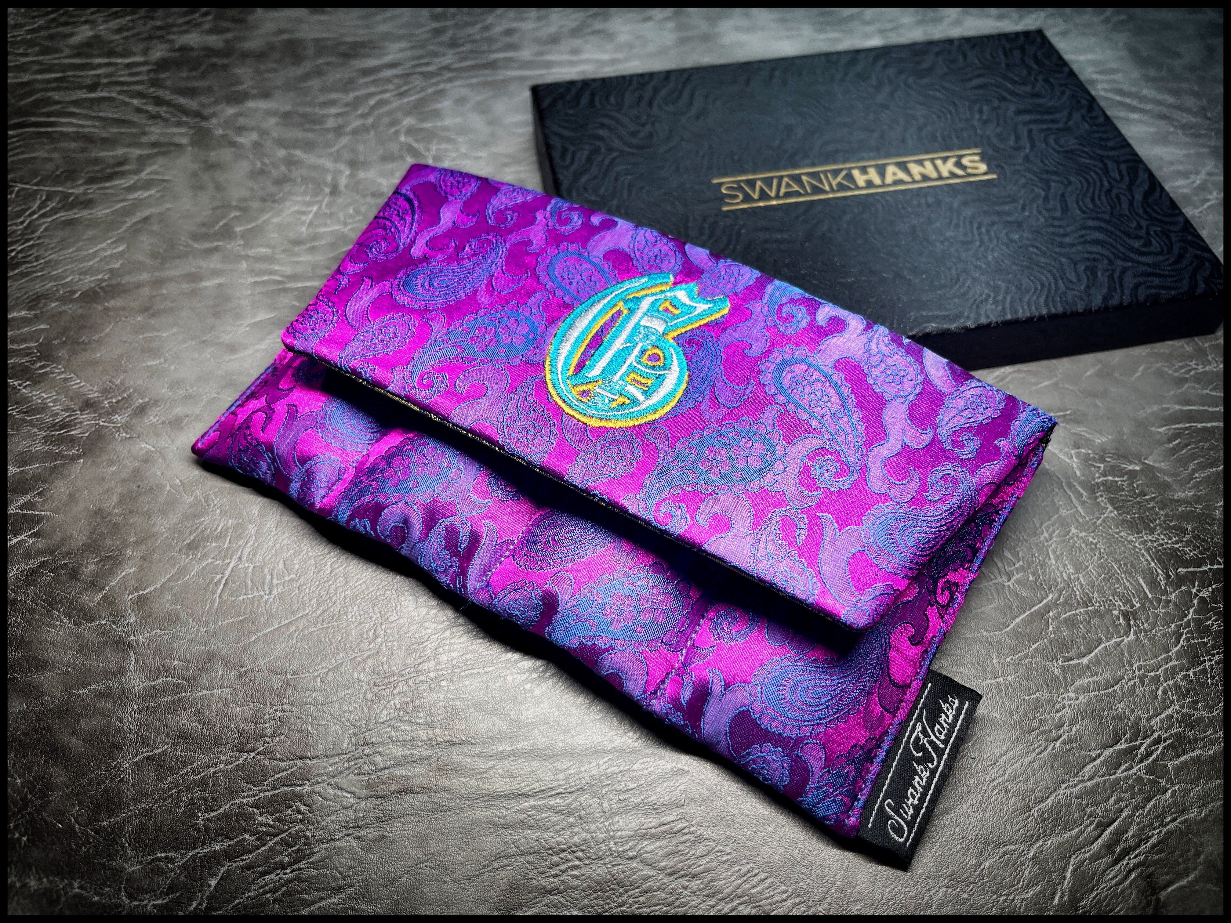 1-OFF Griffin Blurple Mulberry Silk Paisley Mini 4-Slot Pouch