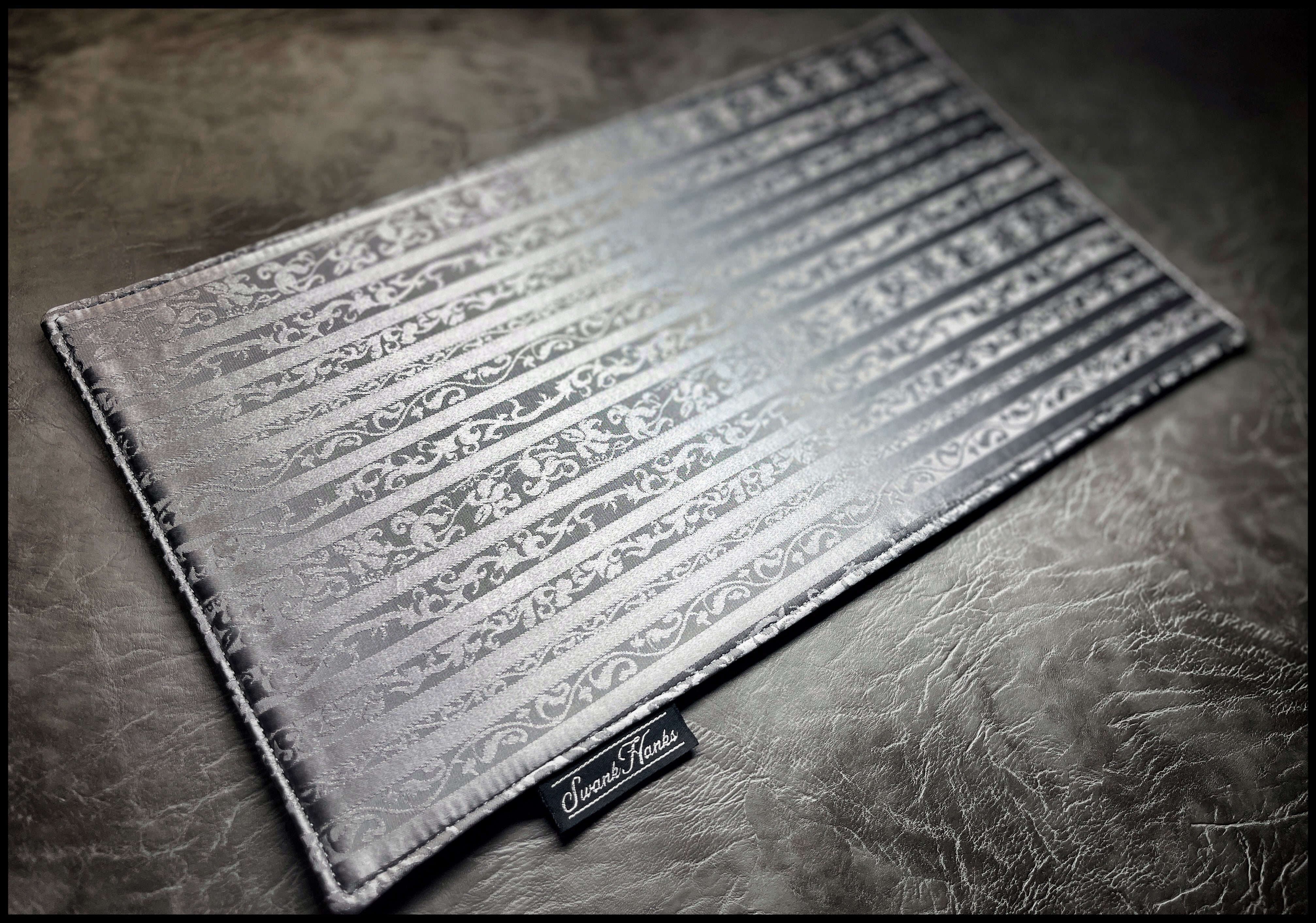 Satin Silver Silk Charmeuse Paisley Pinstripe Display Mat