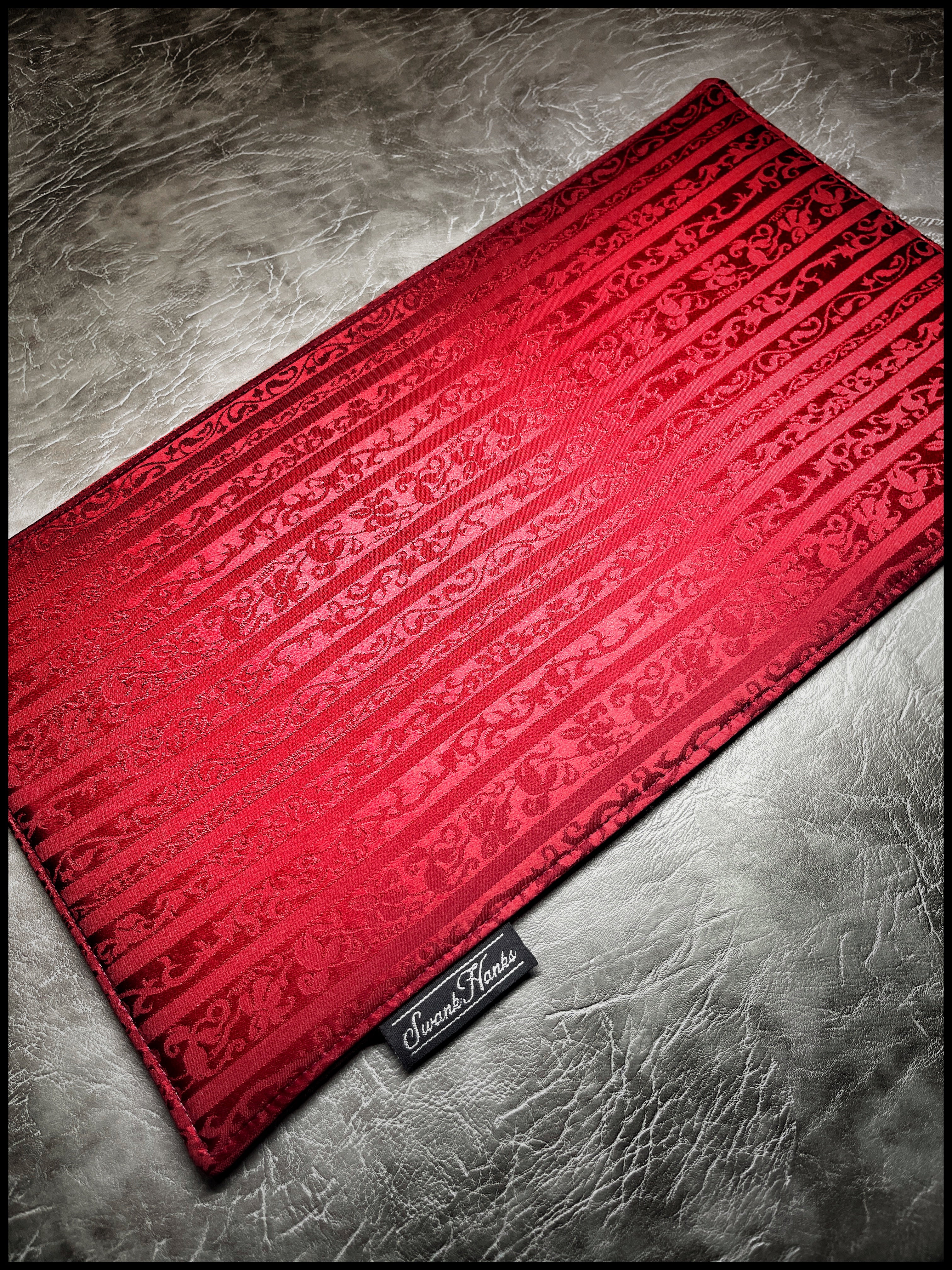 Satin Red Silk Charmeuse Paisley Pinstripe Display Mat