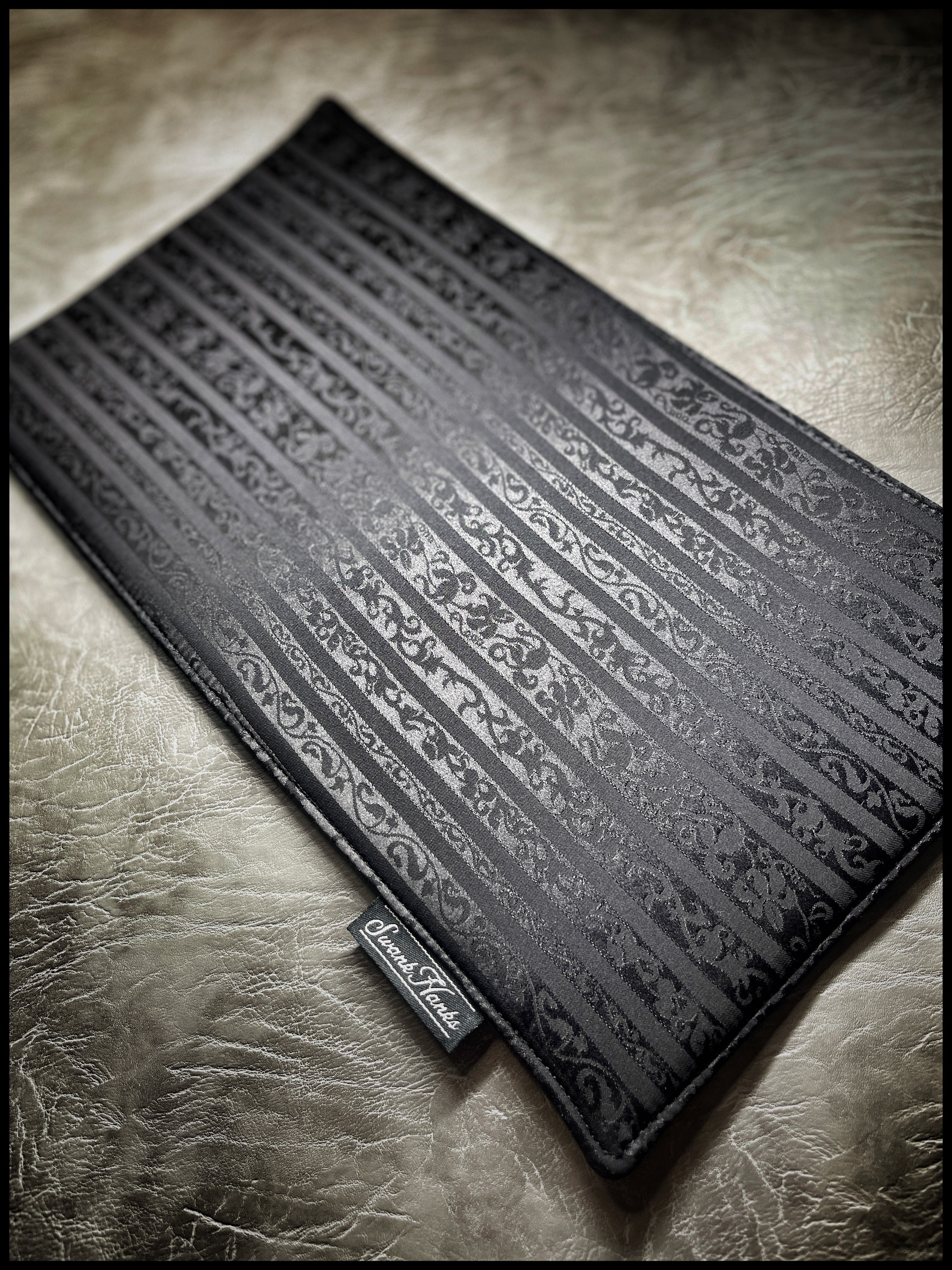 Satin Black Silk Charmeuse Paisley Pinstripe Display Mat