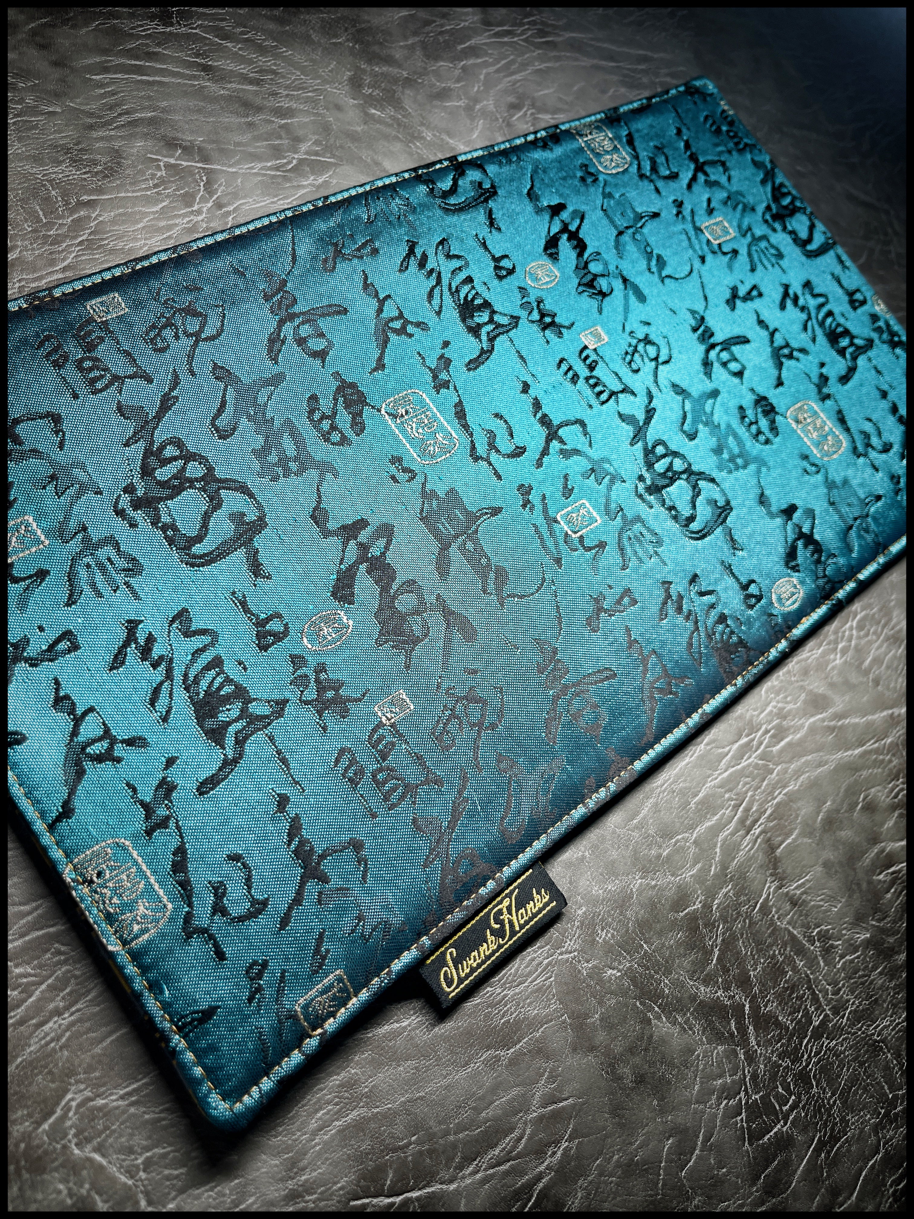 Teal Japanese Calligraphy Silk Display Mat