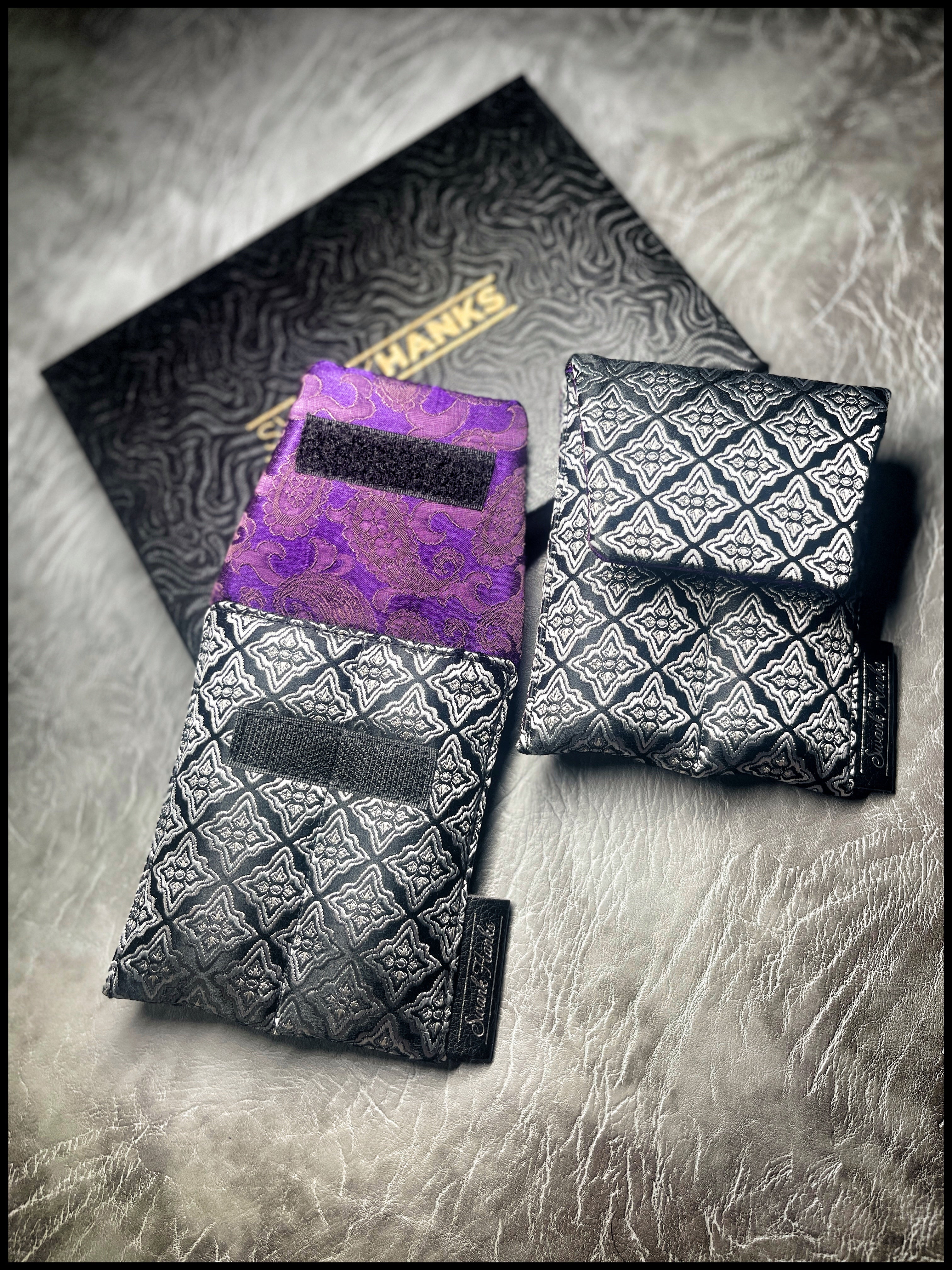 Twilight Silver Silk Brocade Mini Double-Slot Pouch