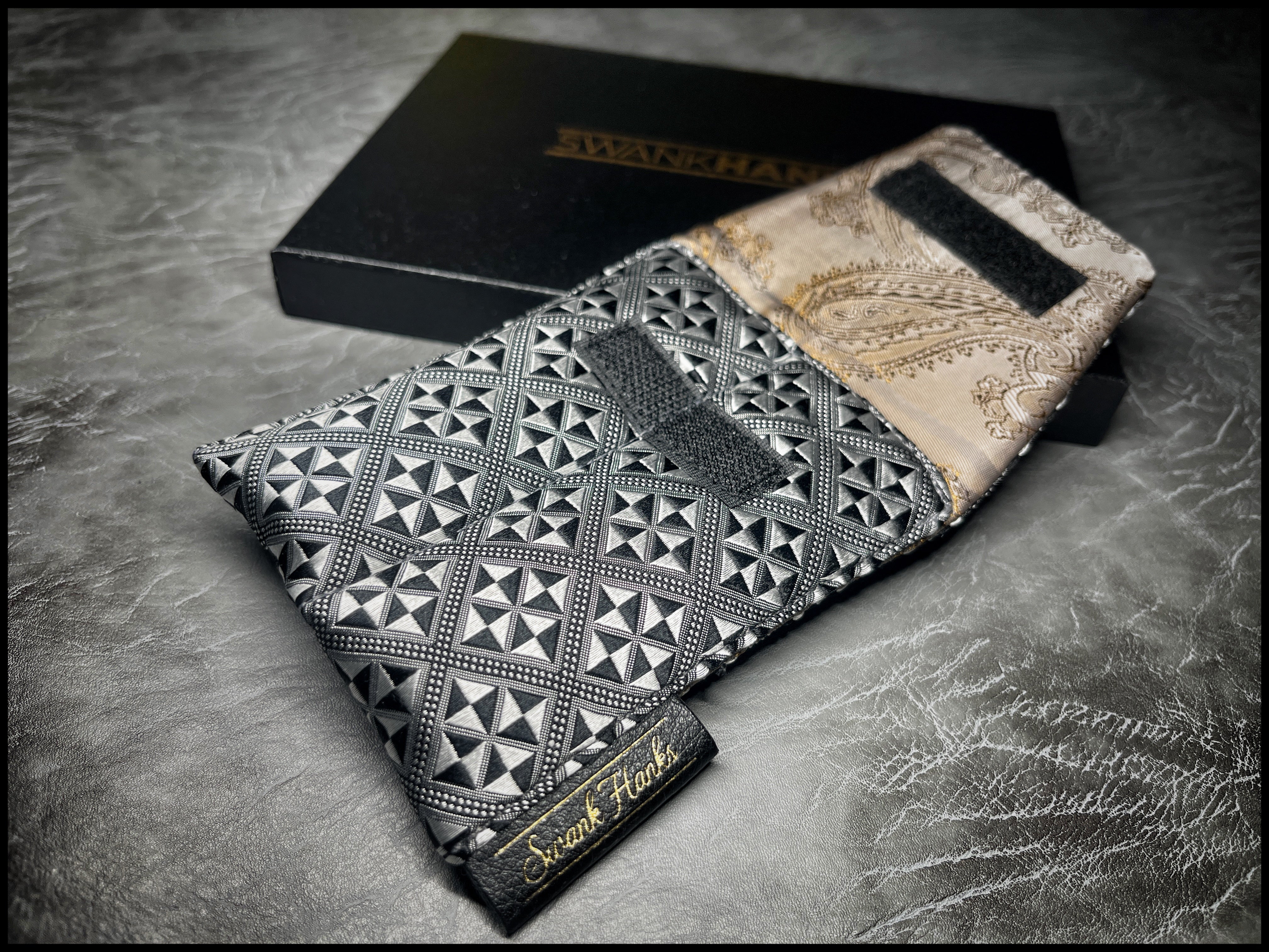 A1 Checkered Silk/ Satin Gold Paisley Silk Mini Double Slot Pouch