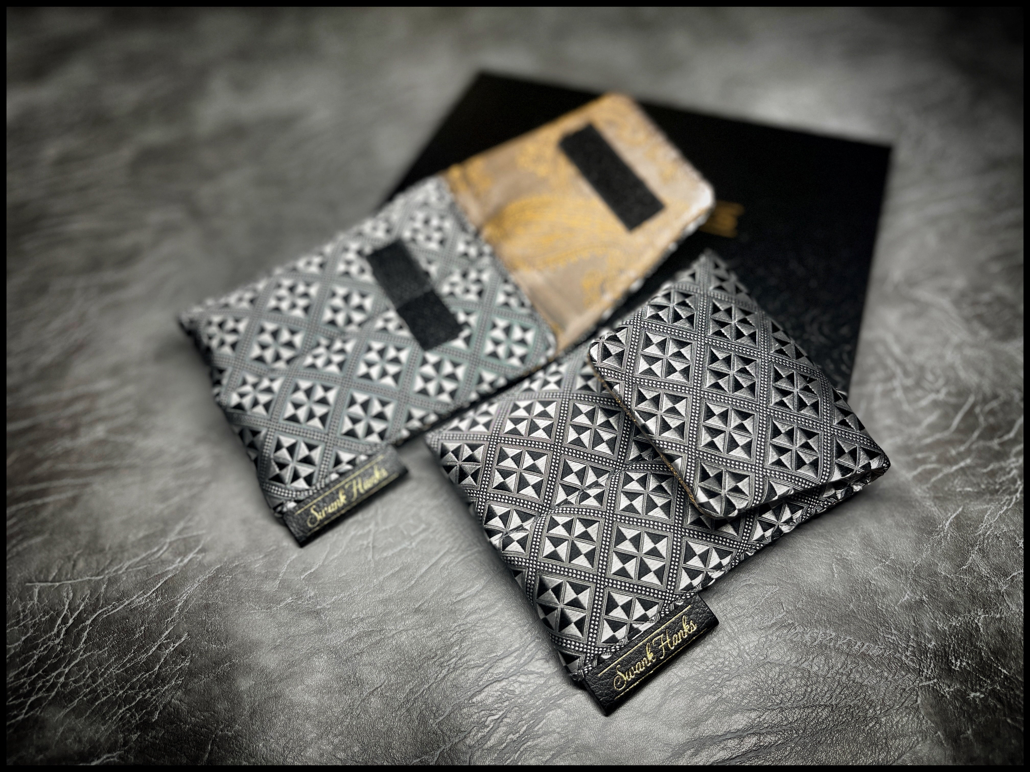 A1 Checkered Silk/ Satin Gold Paisley Silk Mini Double Slot Pouch