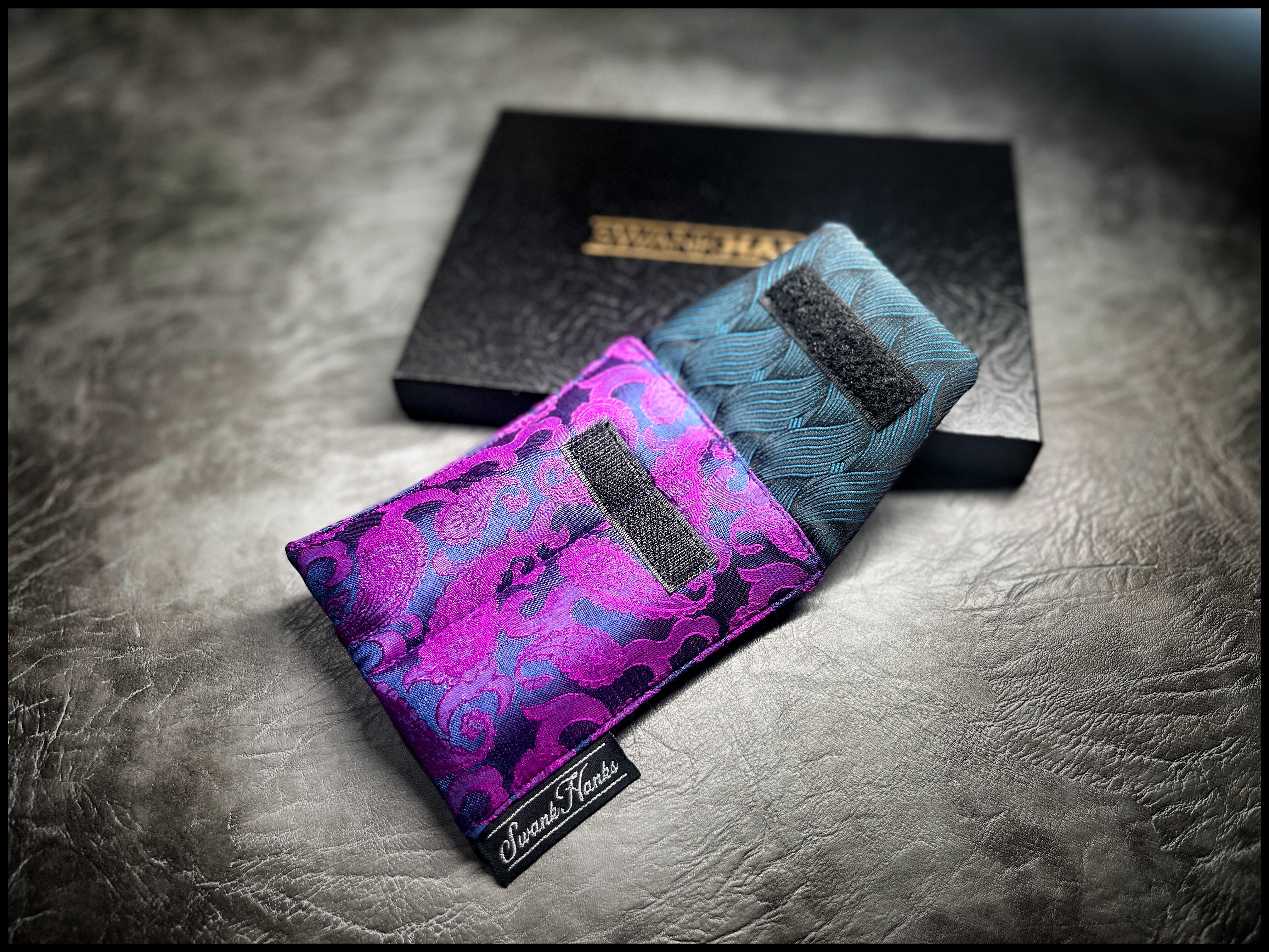 Blurple Mulberry Silk/ Teal Basketweave Silk Mini Double Slot Pouch