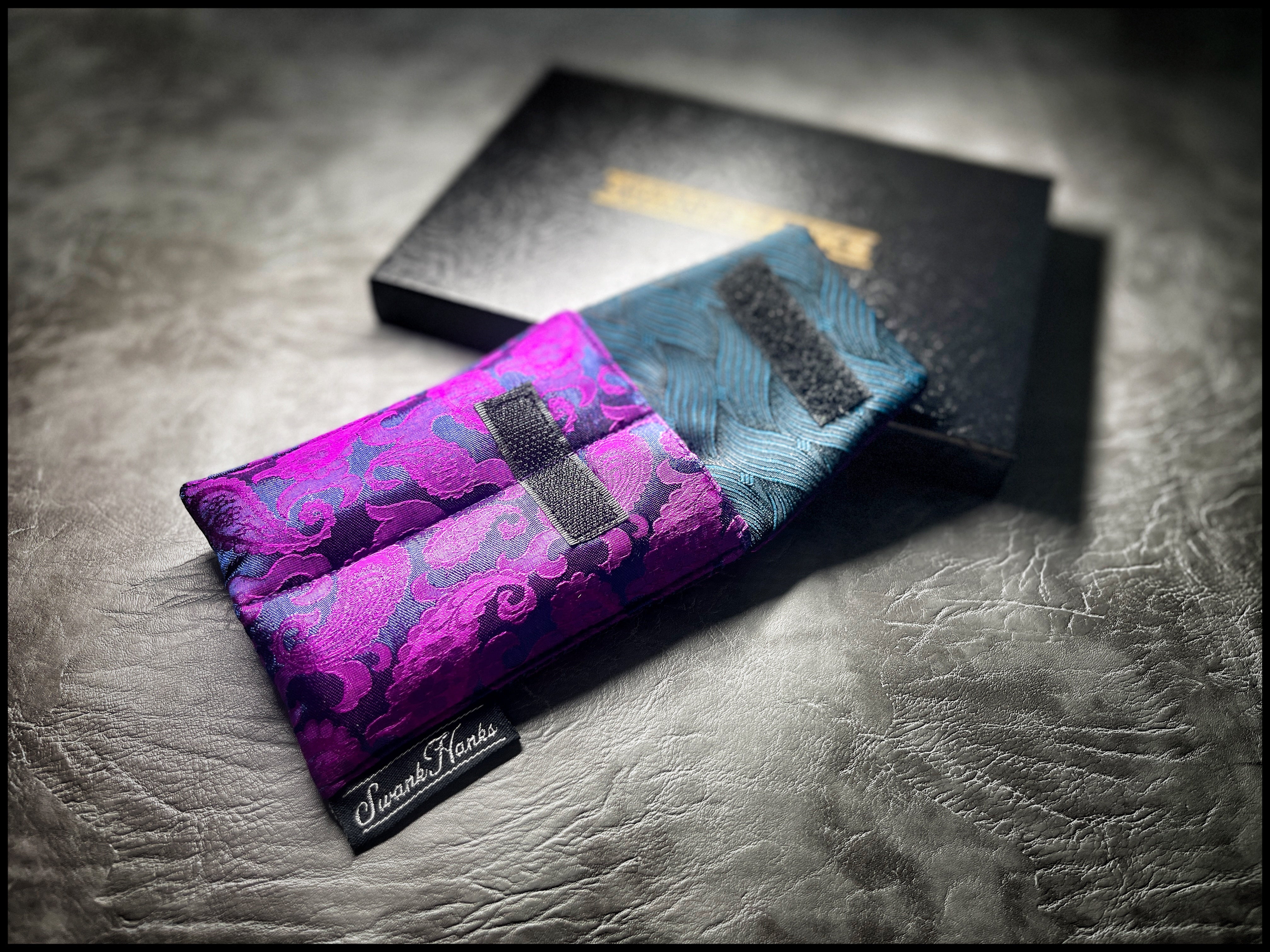 Blurple Mulberry Silk/ Teal Basketweave Silk Mini Double Slot Pouch