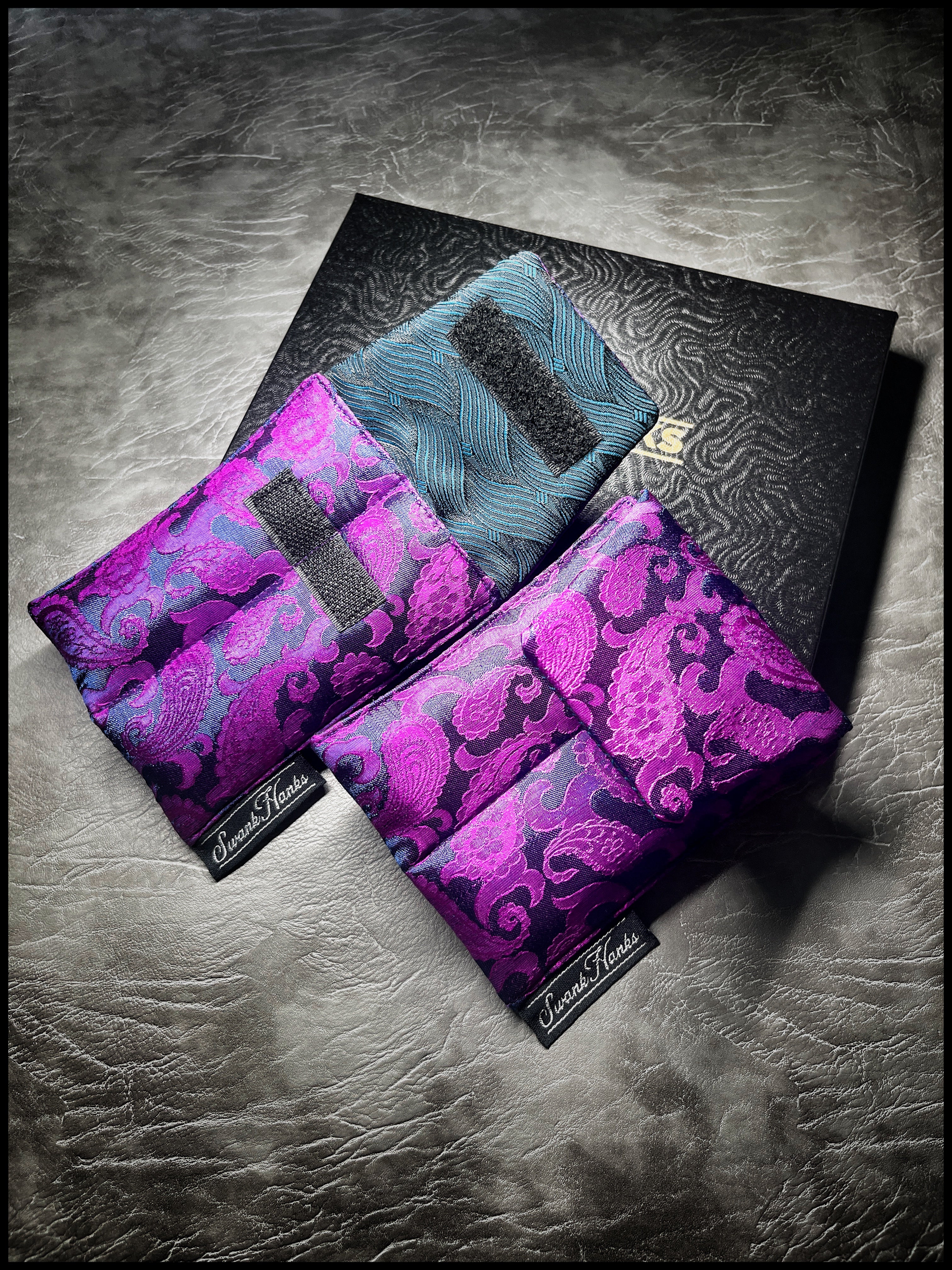 Blurple Mulberry Silk/ Teal Basketweave Silk Mini Double Slot Pouch