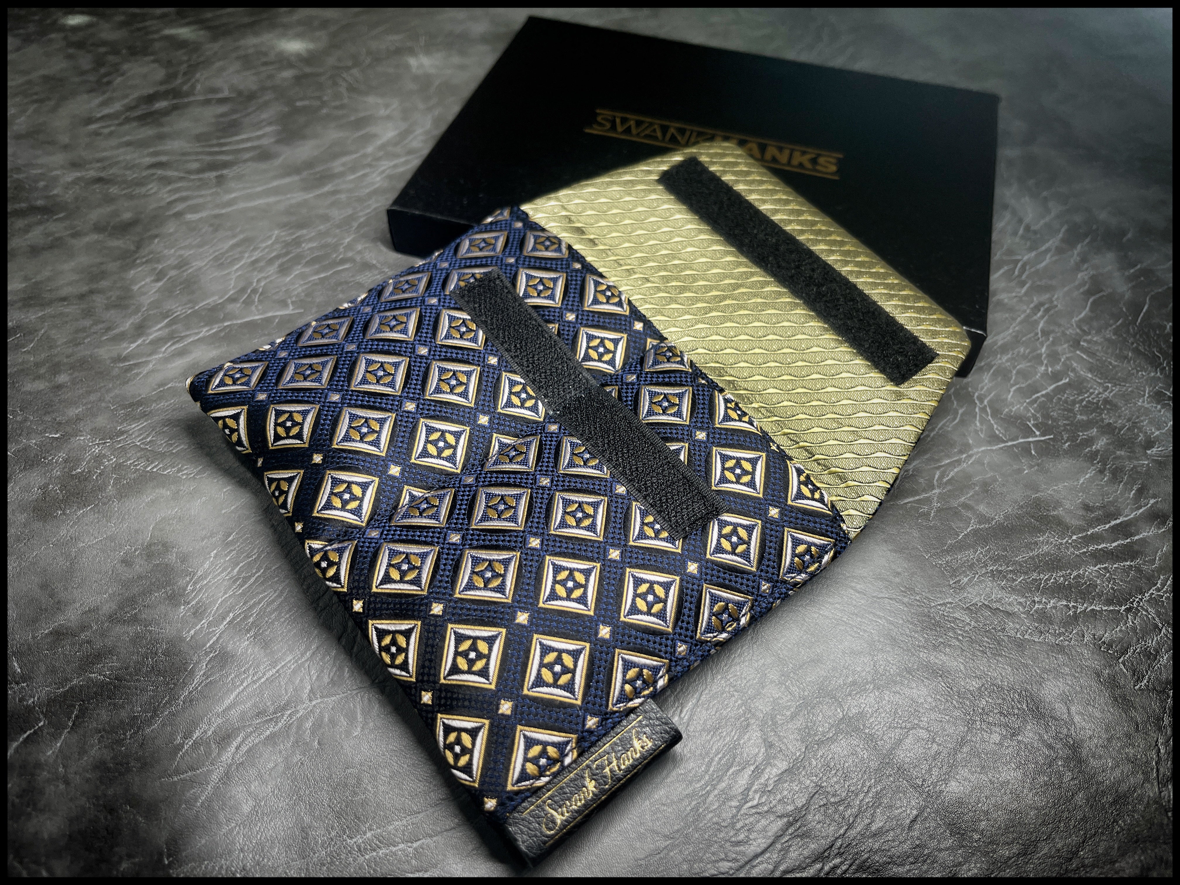 ONE-OFF Blue/Gold Diamond Silk Mini Double-Slot Pouch