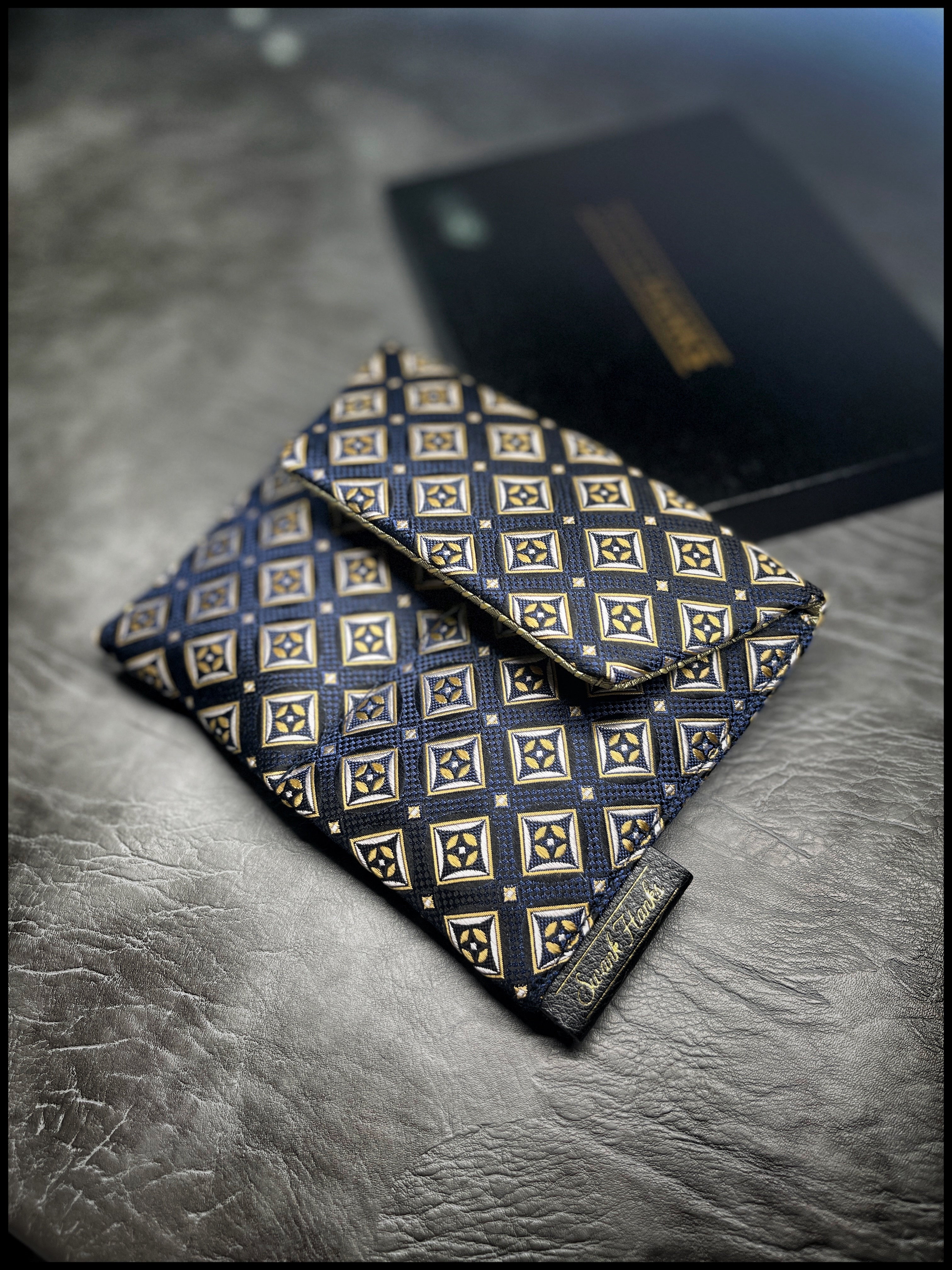 ONE-OFF Blue/Gold Diamond Silk Mini Double-Slot Pouch