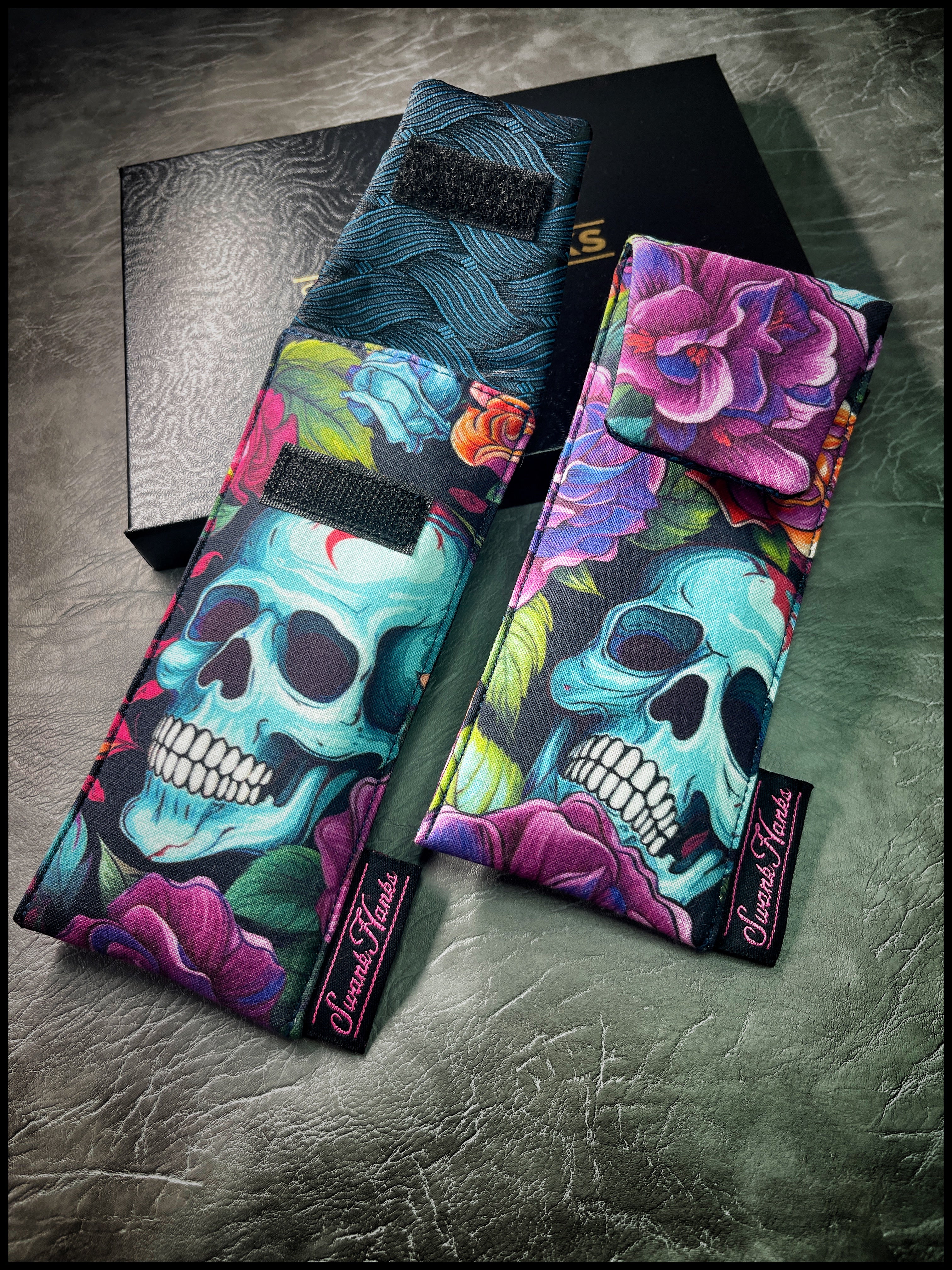 Blurple Floral Skull Full-Size Pouches