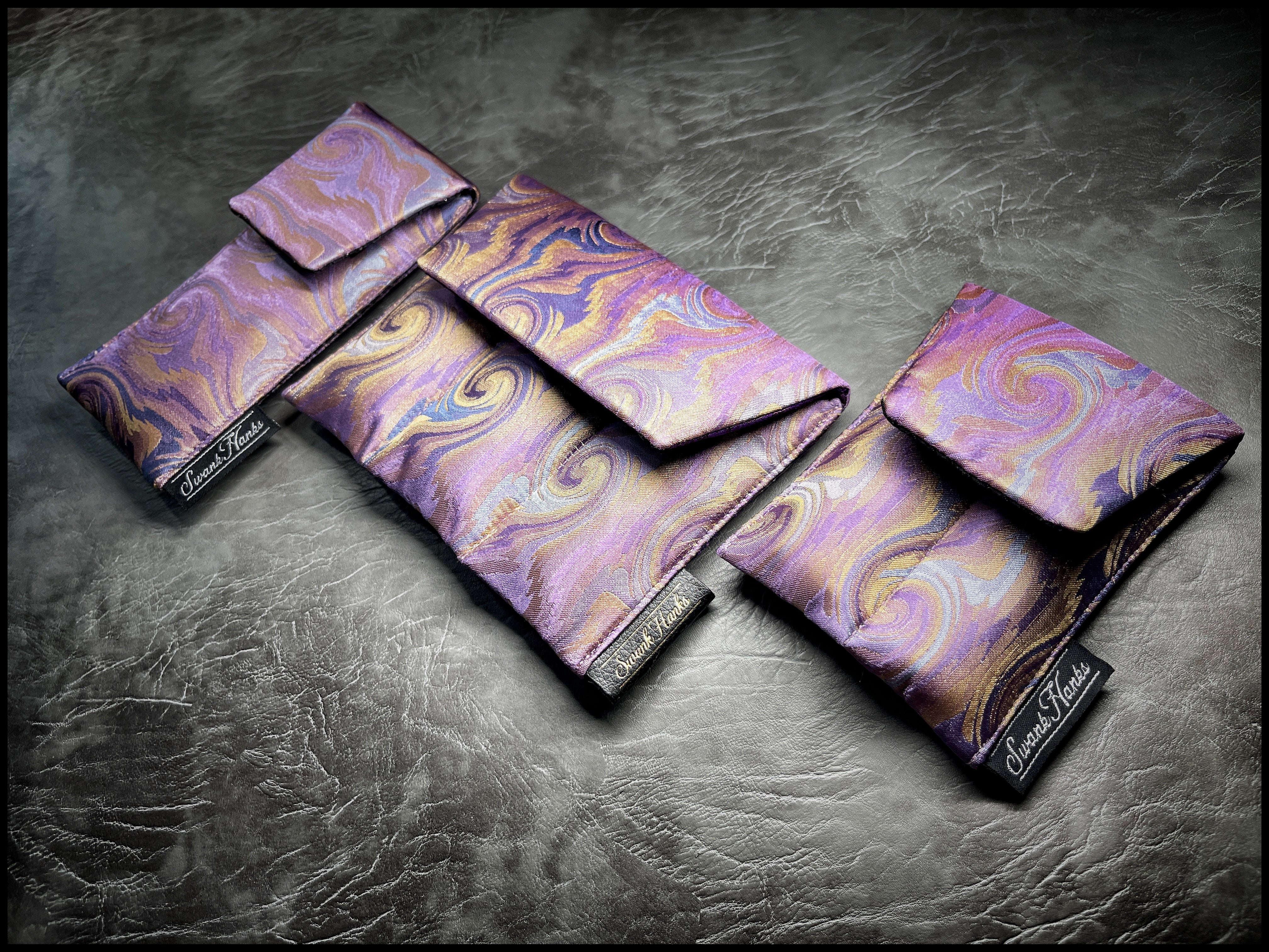 1-OFF Purp / Gold Cloud Silk/ Mulberry Silk Paisley Mini Triple Slot Pouch